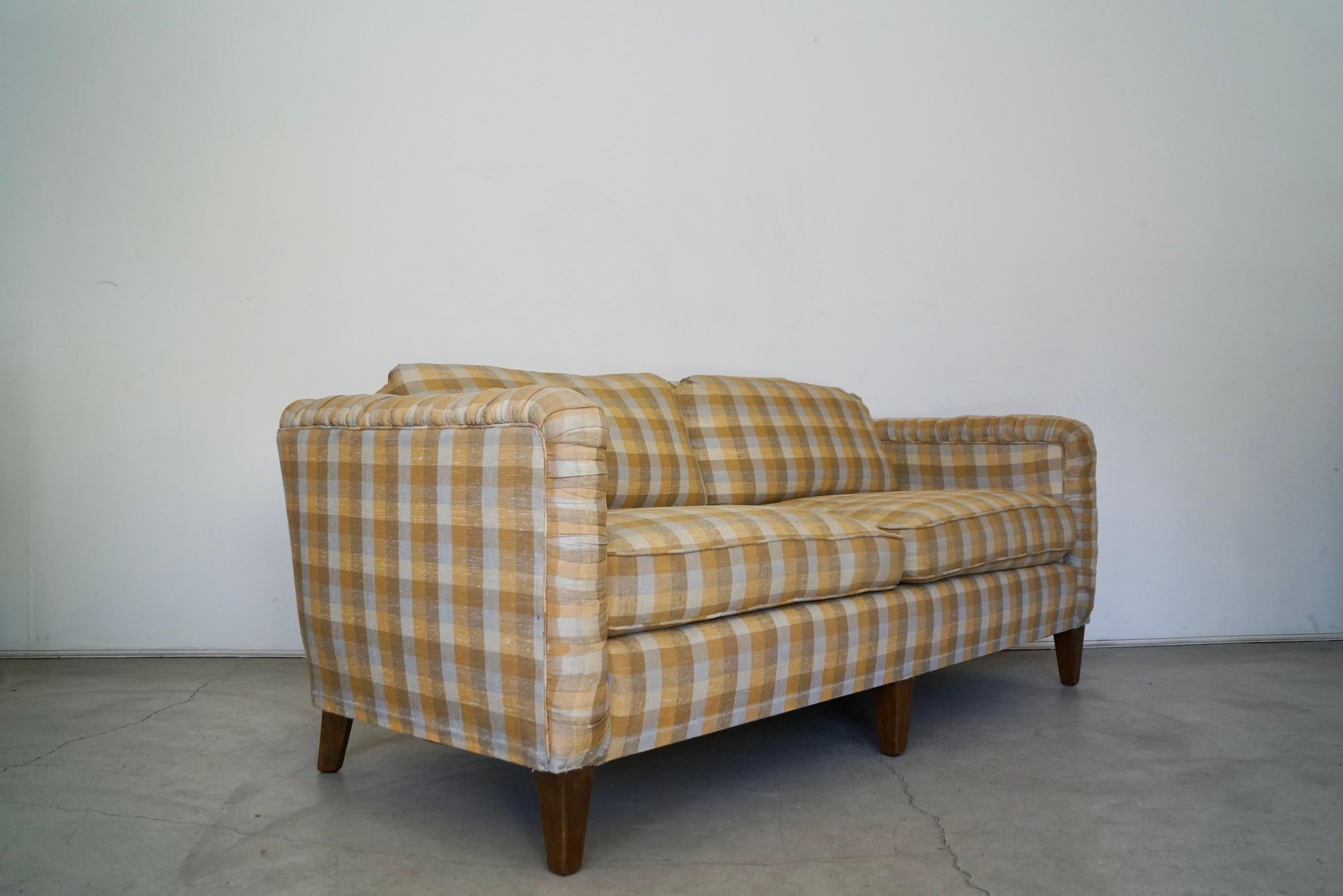 1970s Plaid Linen Beverly Interiors Down-Filled Sofa 4