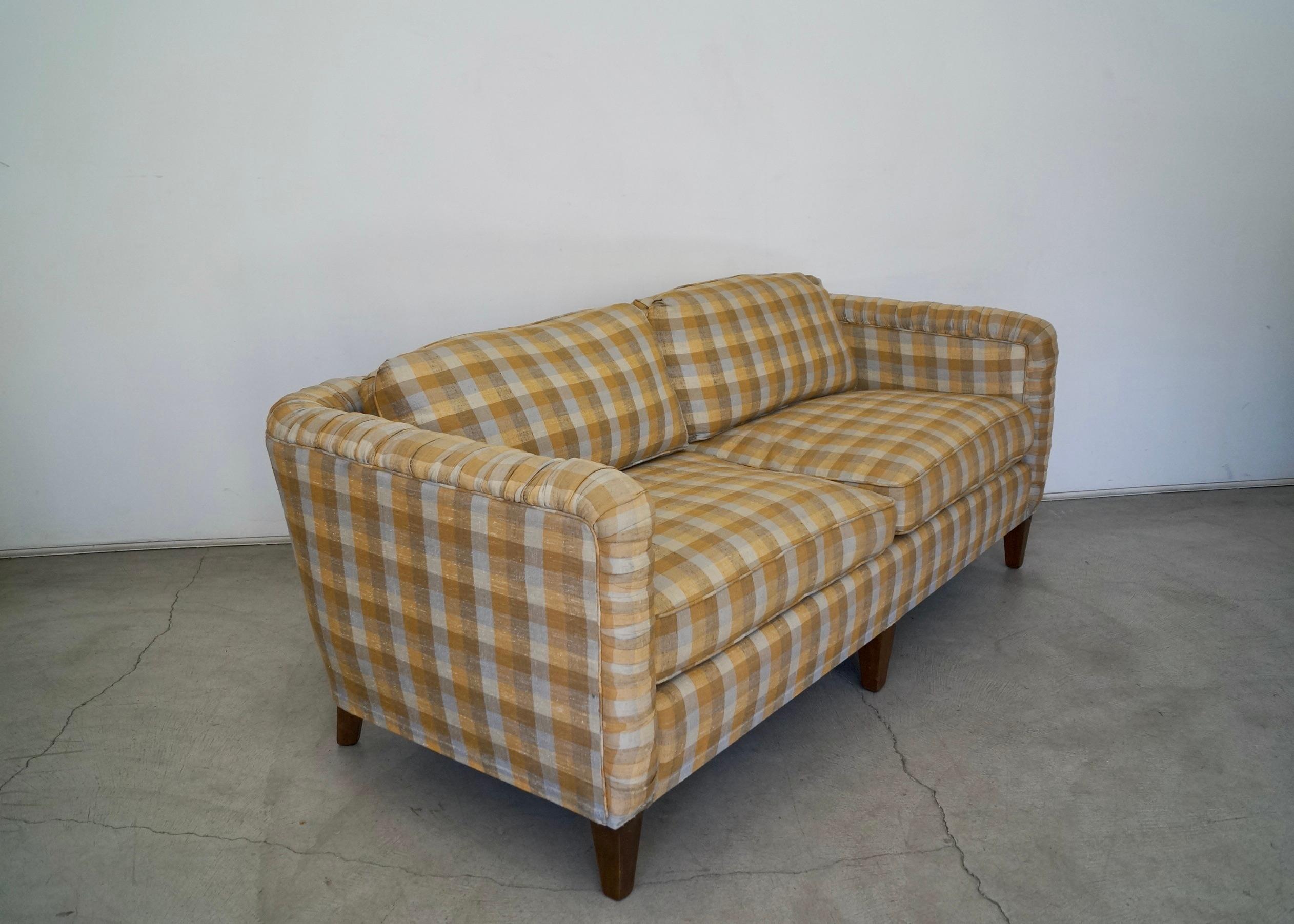 1970s Plaid Linen Beverly Interiors Down-Filled Sofa 5