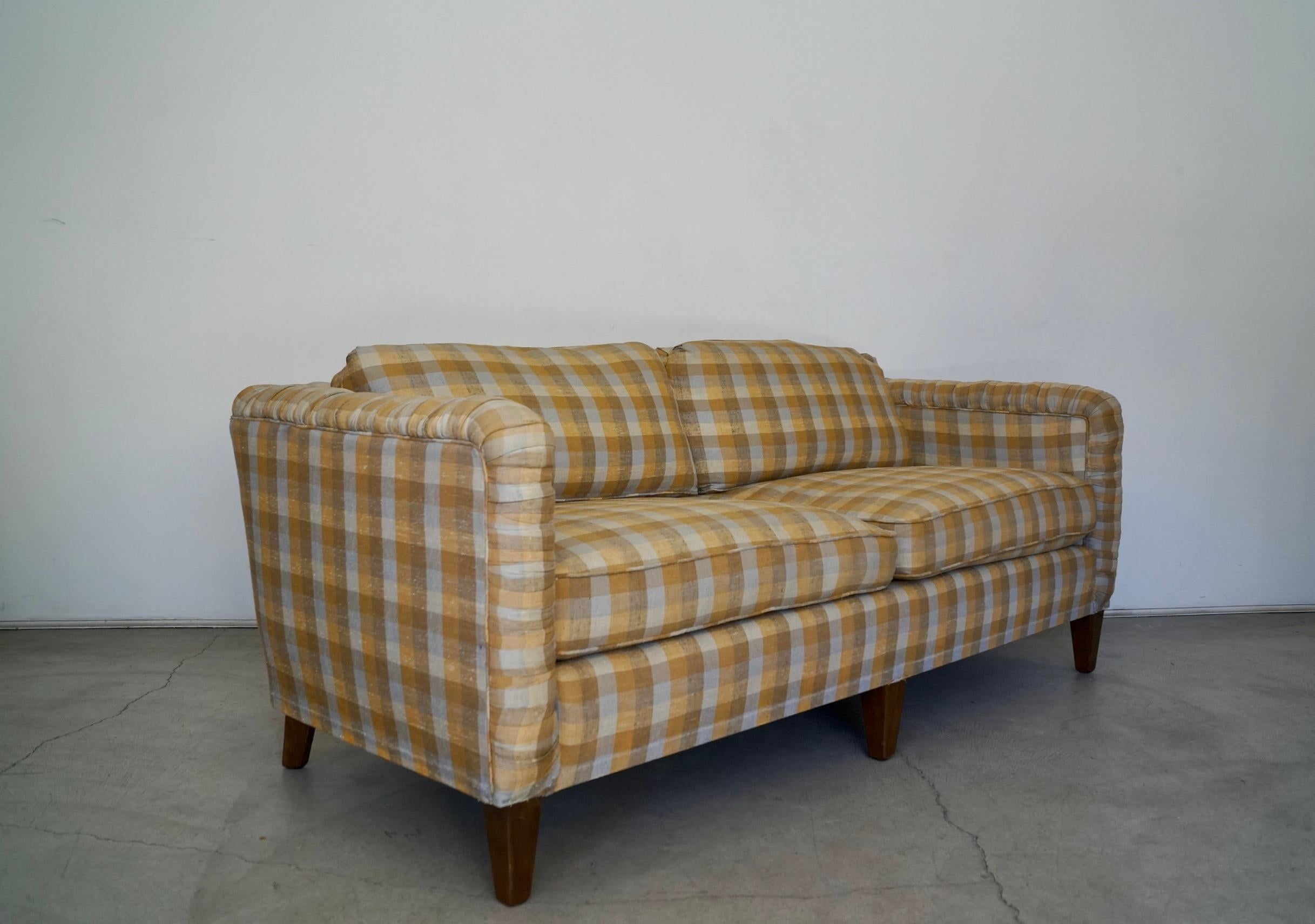 1970s Plaid Linen Beverly Interiors Down-Filled Sofa 6