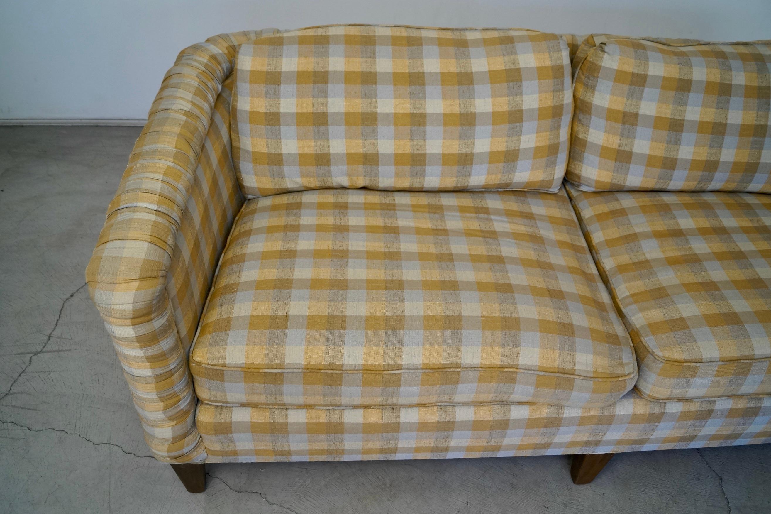 1970s Plaid Linen Beverly Interiors Down-Filled Sofa 7