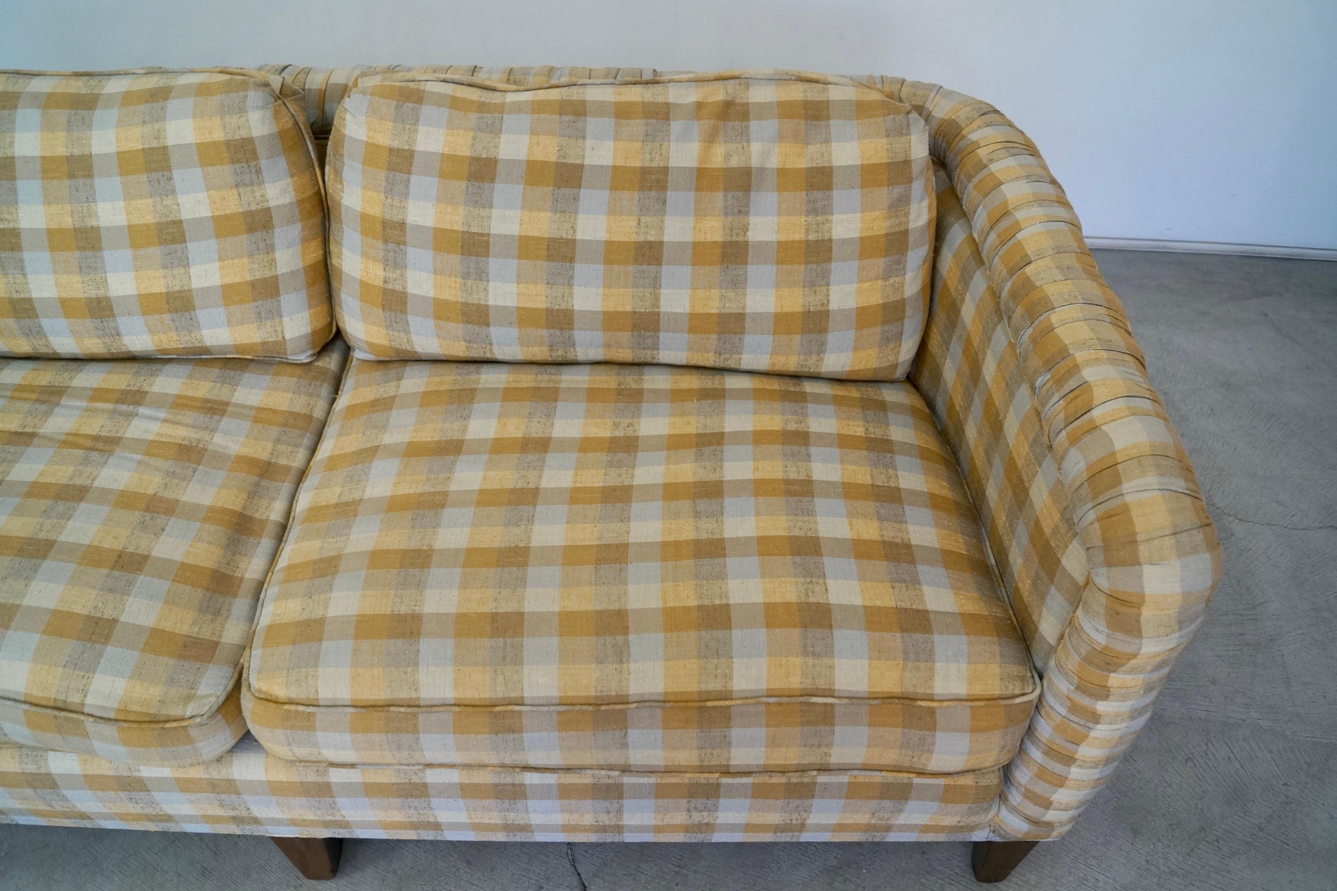 1970s Plaid Linen Beverly Interiors Down-Filled Sofa 8