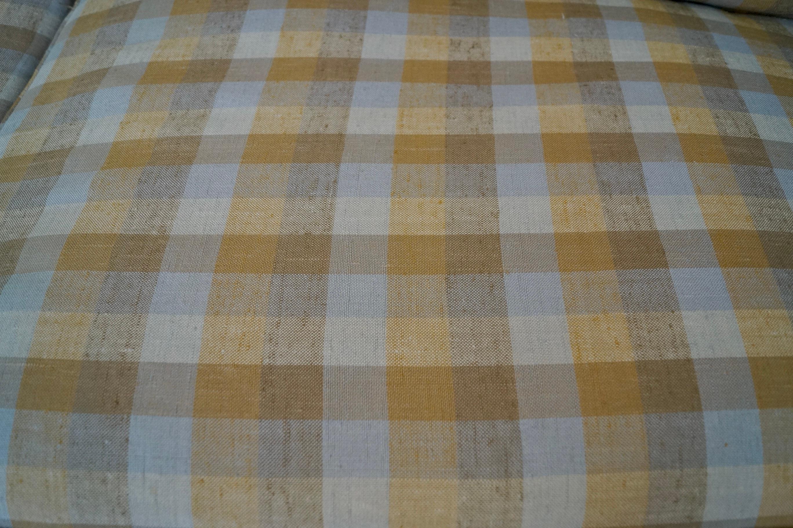 1970s Plaid Linen Beverly Interiors Down-Filled Sofa 9