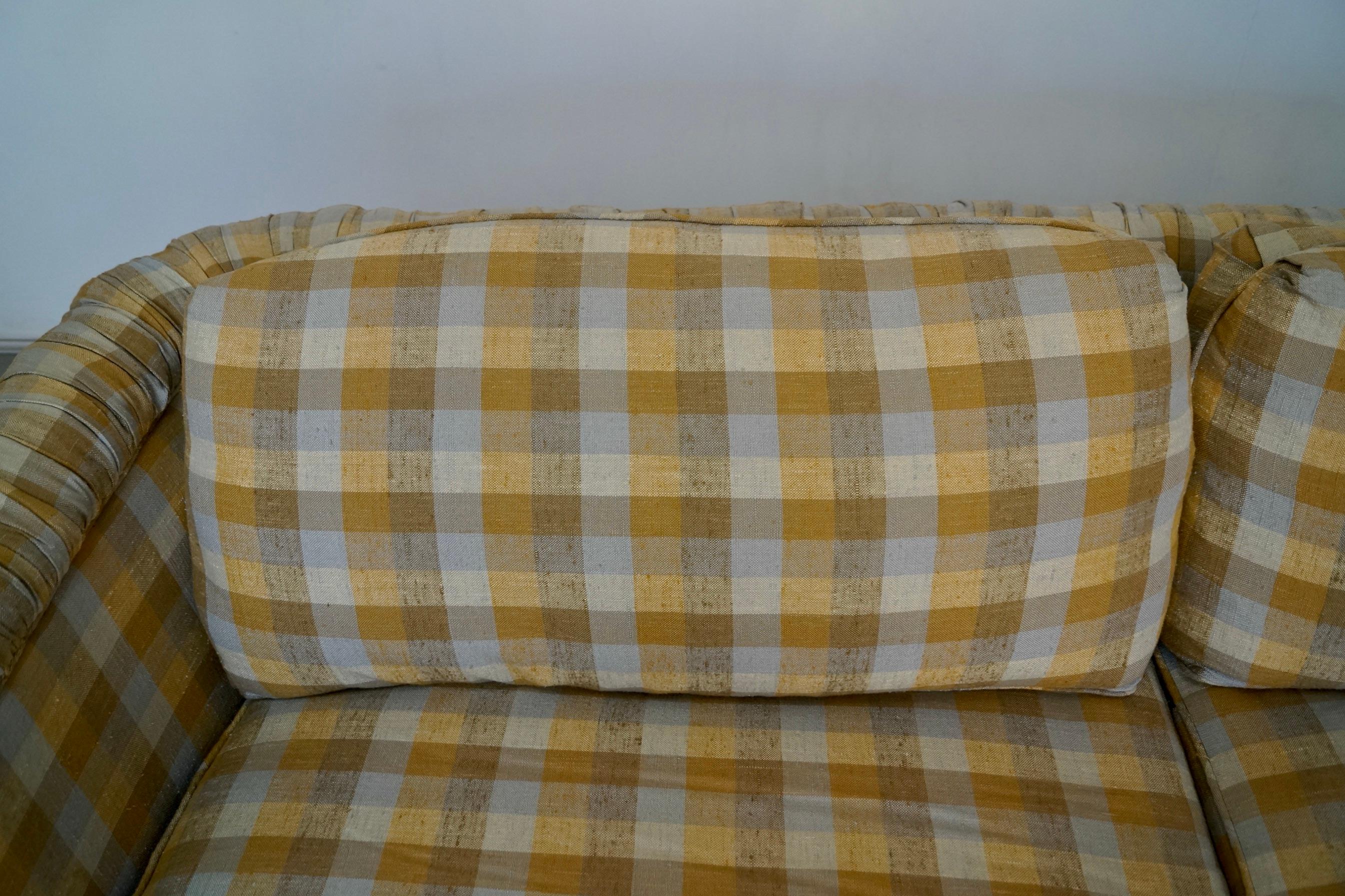 1970s Plaid Linen Beverly Interiors Down-Filled Sofa 10