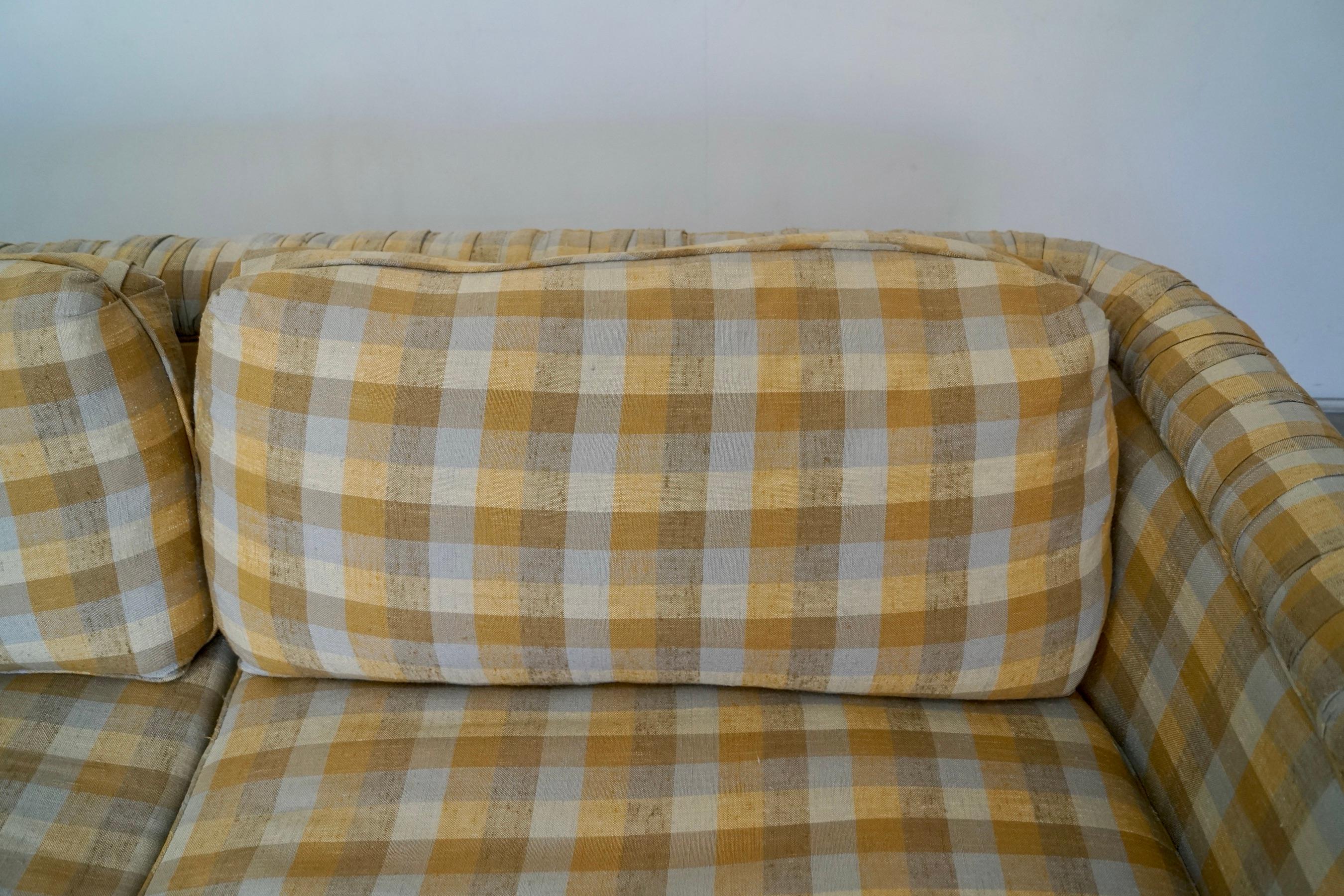 1970s Plaid Linen Beverly Interiors Down-Filled Sofa 11