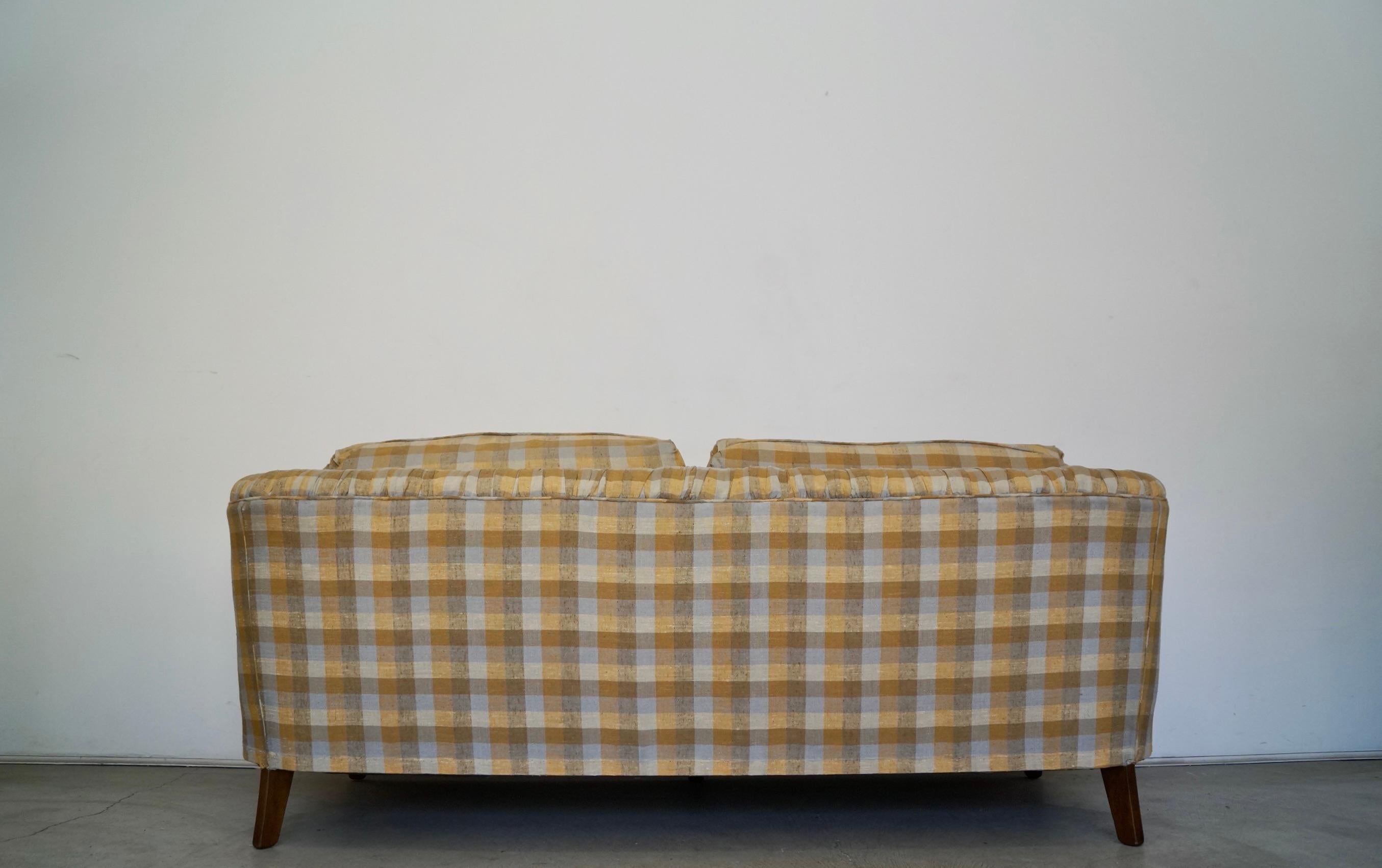 Cotton 1970s Plaid Linen Beverly Interiors Down-Filled Sofa