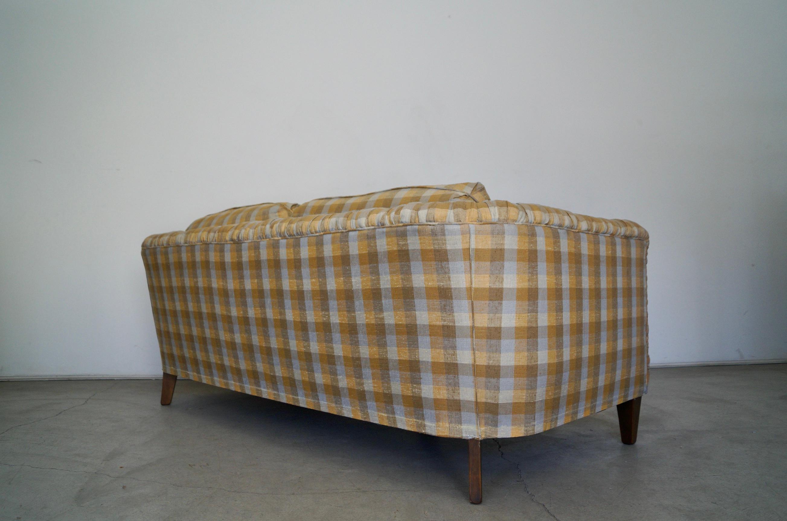 1970s Plaid Linen Beverly Interiors Down-Filled Sofa 1