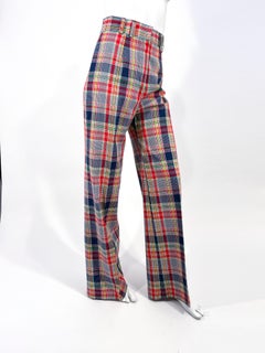 1970s Plaid Multi-colored Plaid Wide Legged Pants