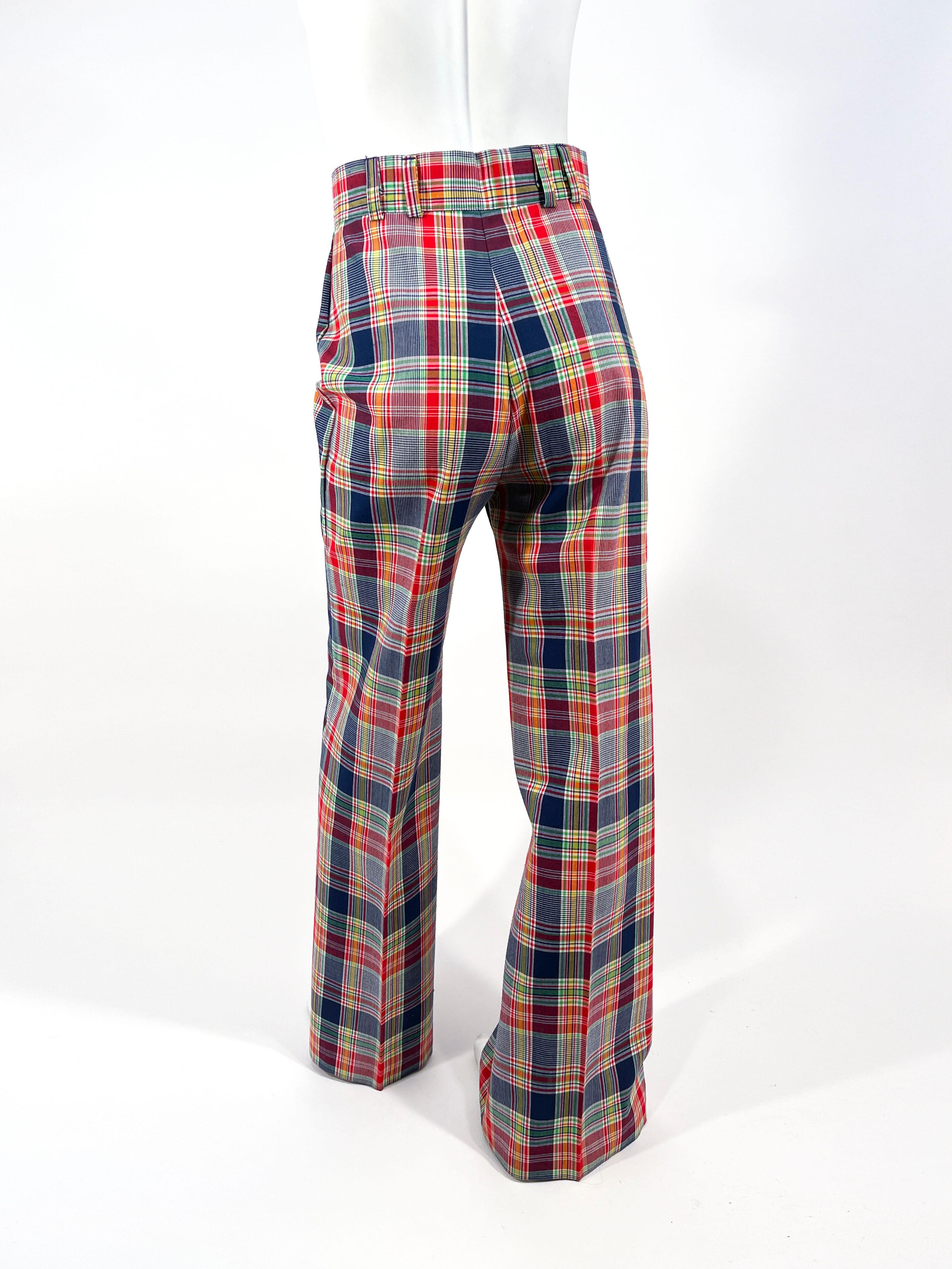 1970s Plaid Multi-colored Plaid Wide Legged Pants In Excellent Condition For Sale In San Francisco, CA