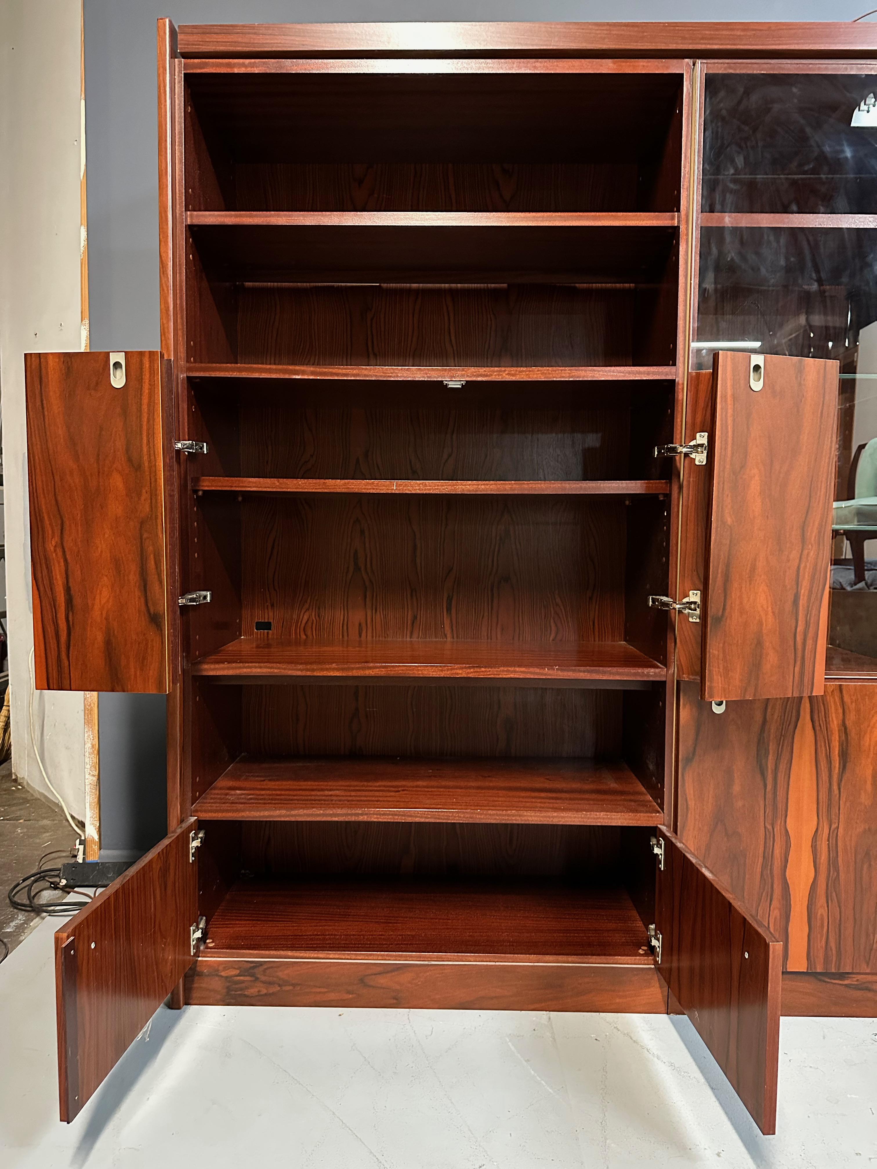 20th Century 1970s Planum Rosewood and Mahogany Lighted Wall Unit with Desk Mid Century