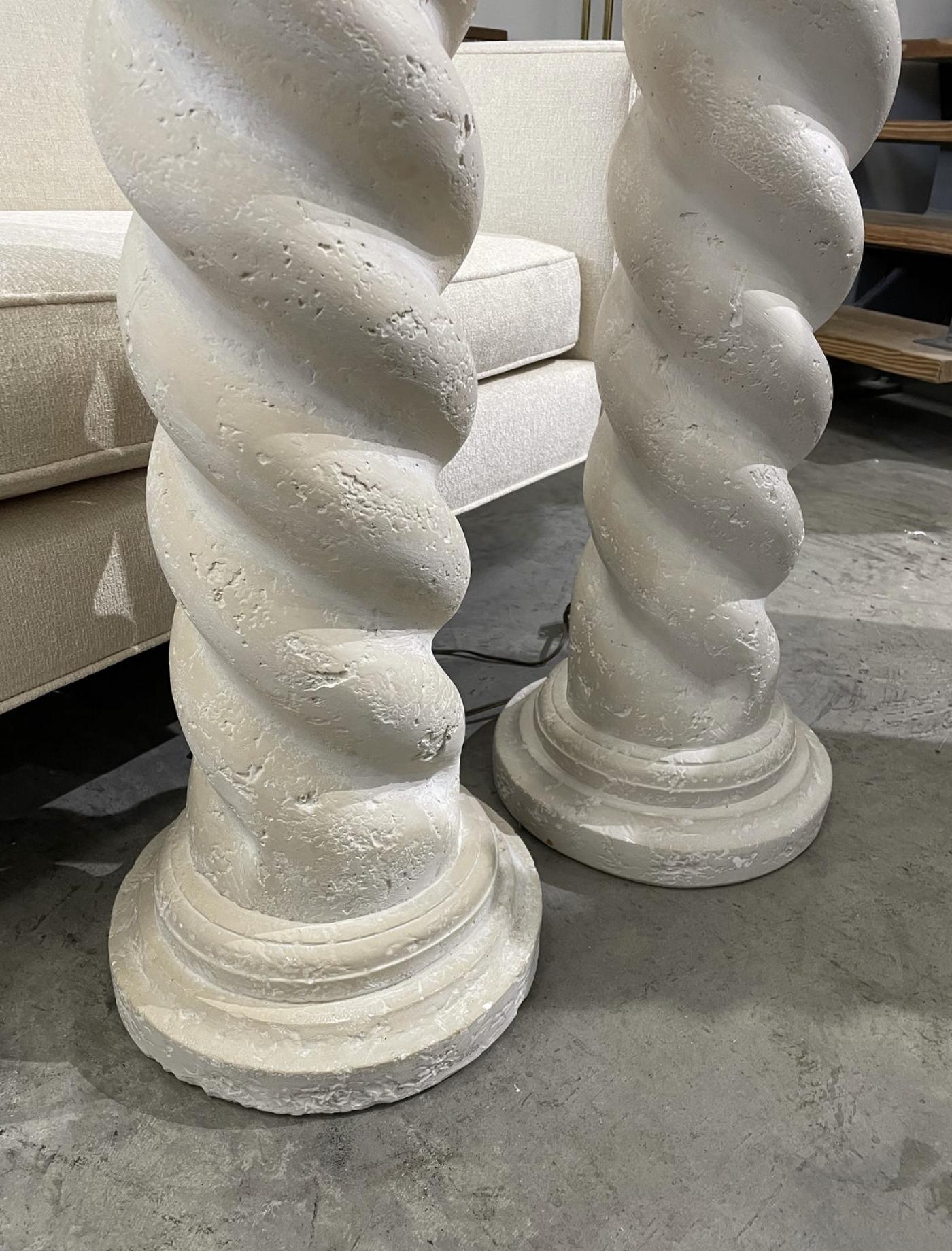 1970s Plaster Floor Lamps, a Pair In Good Condition For Sale In Miami, FL