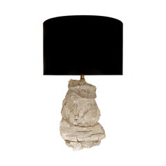 1970s Plaster Rock Lamp with Black Oval Shade