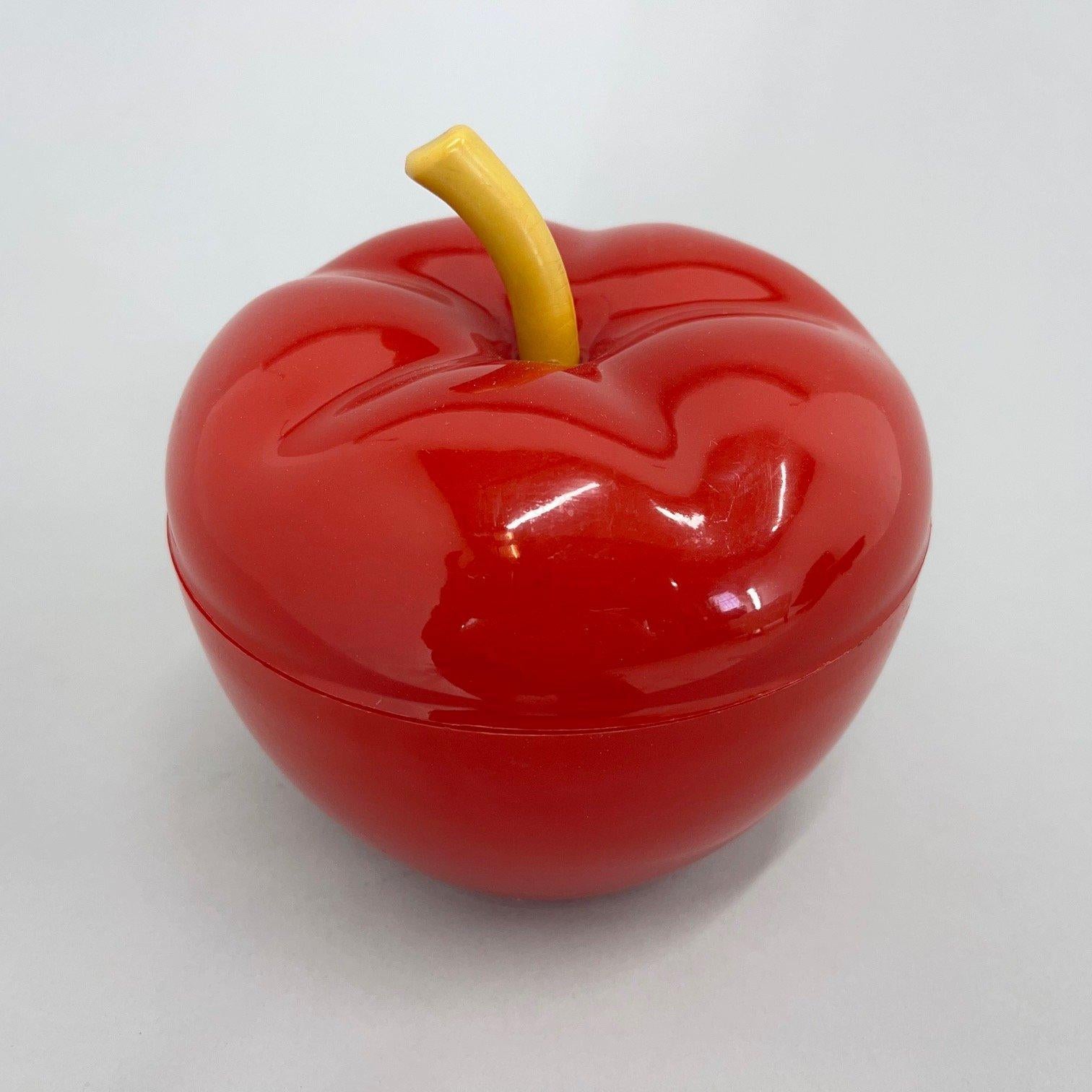 Vintage red  plastic box in the shape of an apple. Very popular in the late 1970's. Made in former Czechoslovakia in a company Združená Výroba Michalovice. Very good vintage condition. 