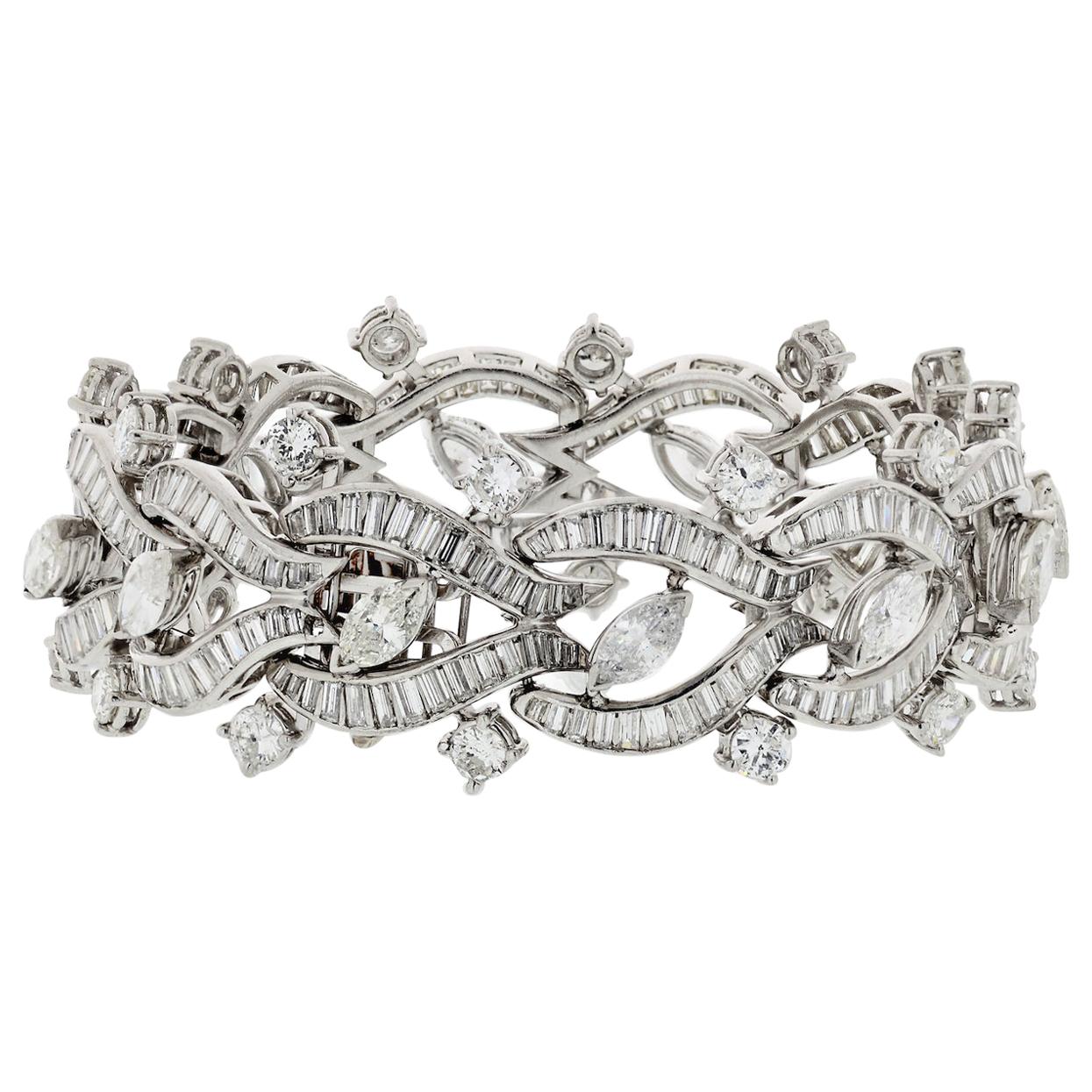 Bracelet vintage en platine avec diamants de 30,00 carats, années 1970