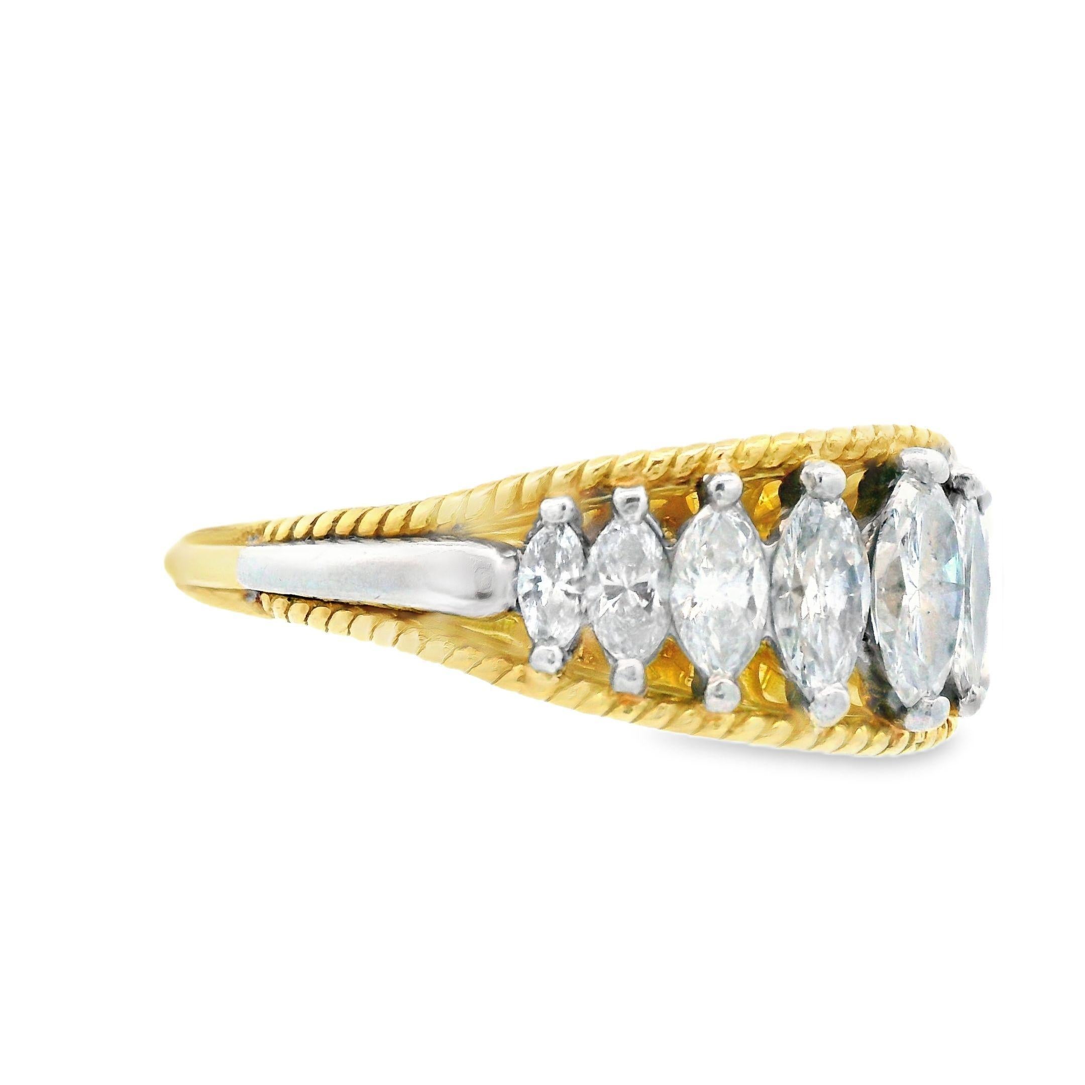 Donna Fascia di diamanti marquise in platino e oro giallo 18 carati degli anni '70 con applicazione indipendente. in vendita