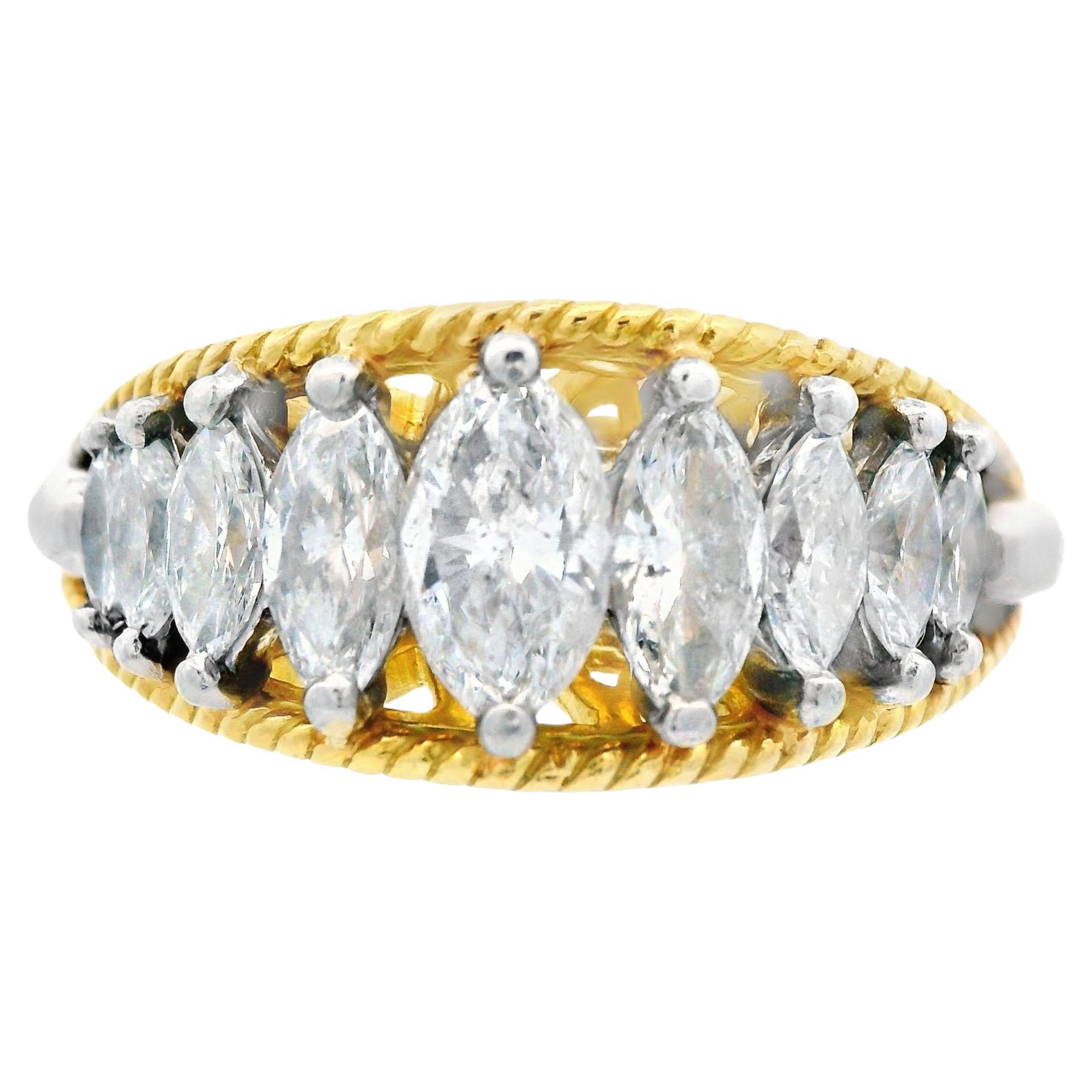 1970s Platinum and 18K Yellow Gold Marquise Diamond Band w/ Independent App.