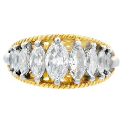 1970s Platinum and 18K Yellow Gold Marquise Diamond Band w/ Independent App.