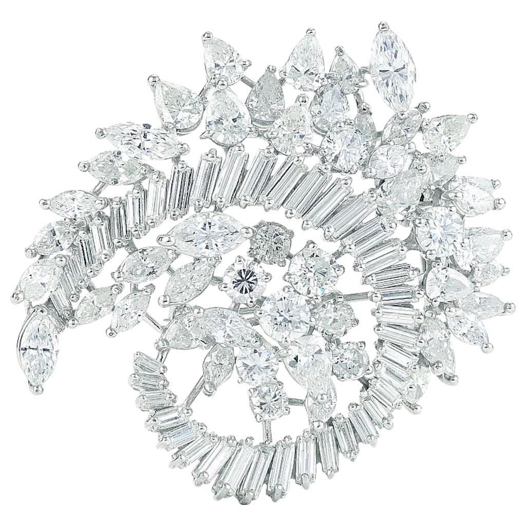 1970s Platinum Brooch with Approximately 18.00 Carat Total Diamonds