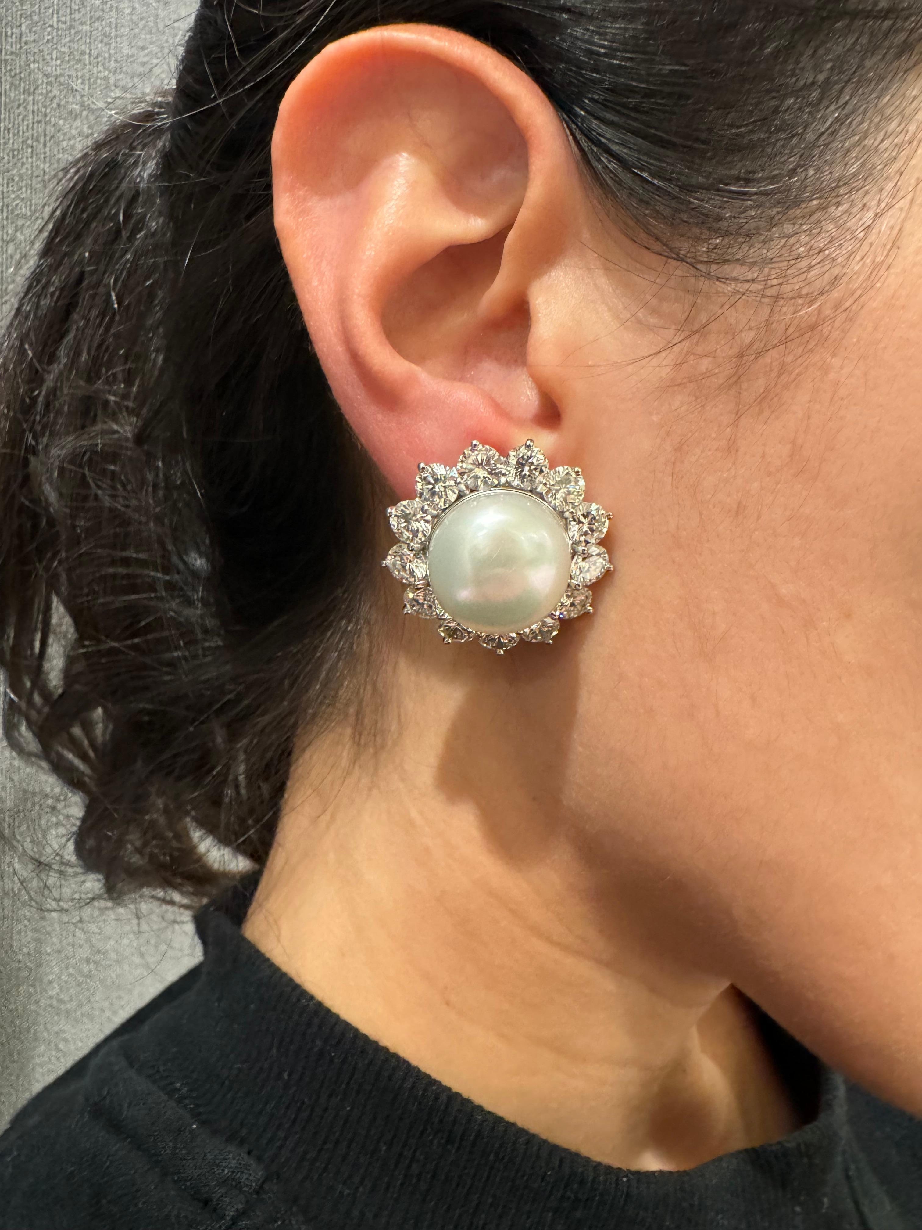 da uomo o donna Orecchini a grappolo in platino, perle e diamanti degli anni '70 in vendita