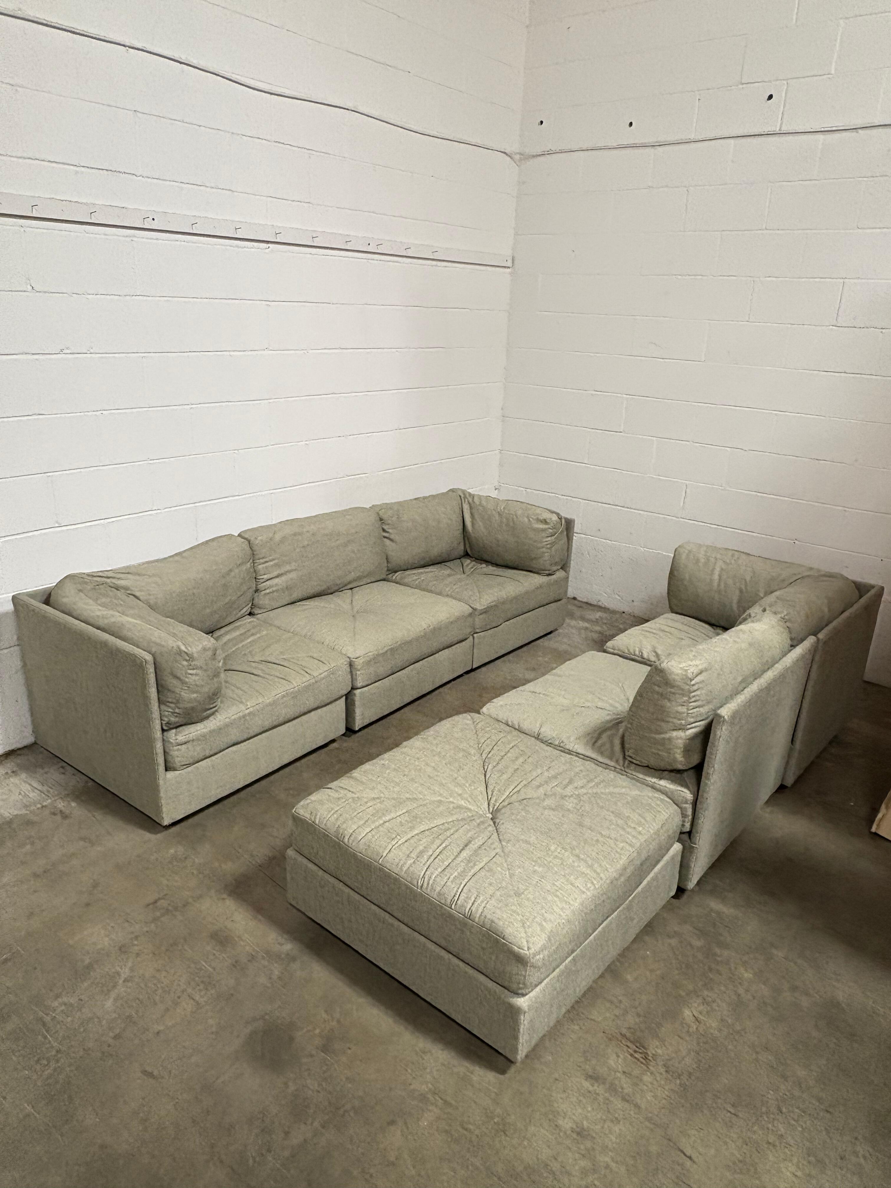 Meet the ultimate conversation pit — the Playpen sofa by Selig. Designed in the free-spirited 1970s, this modular masterpiece invites you to lounge, rearrange, and sink right in. Every cushion and panel has been fully restored and reupholstered in