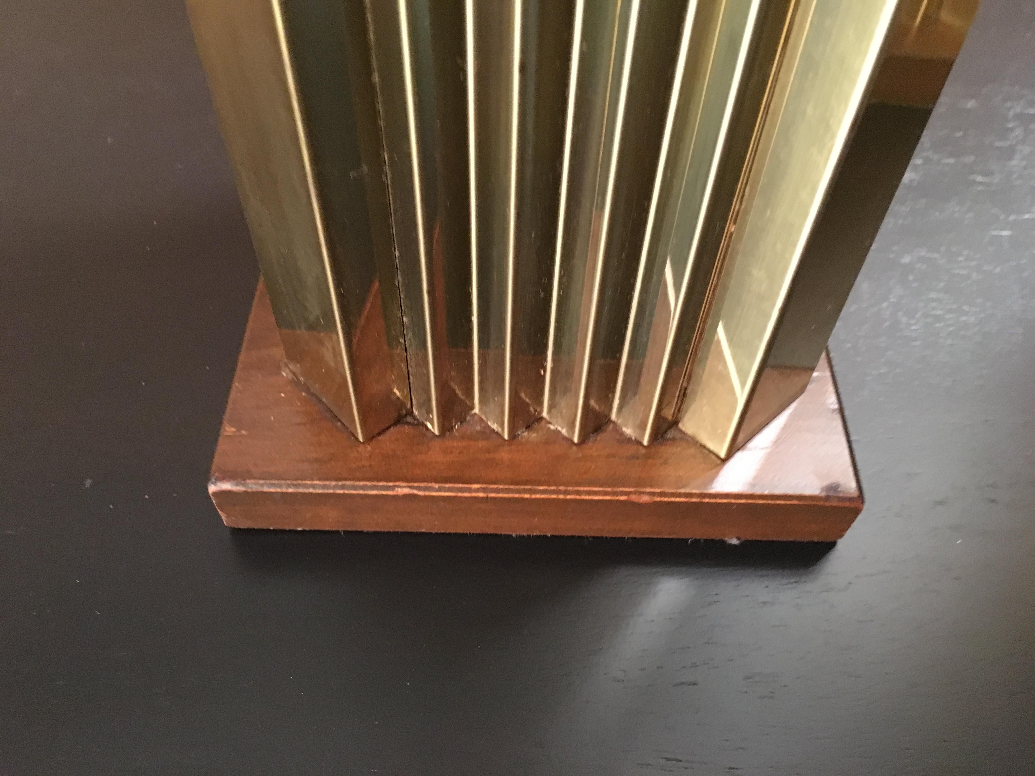 20th Century 1970s Pleated Brass and Wood Table Lamps