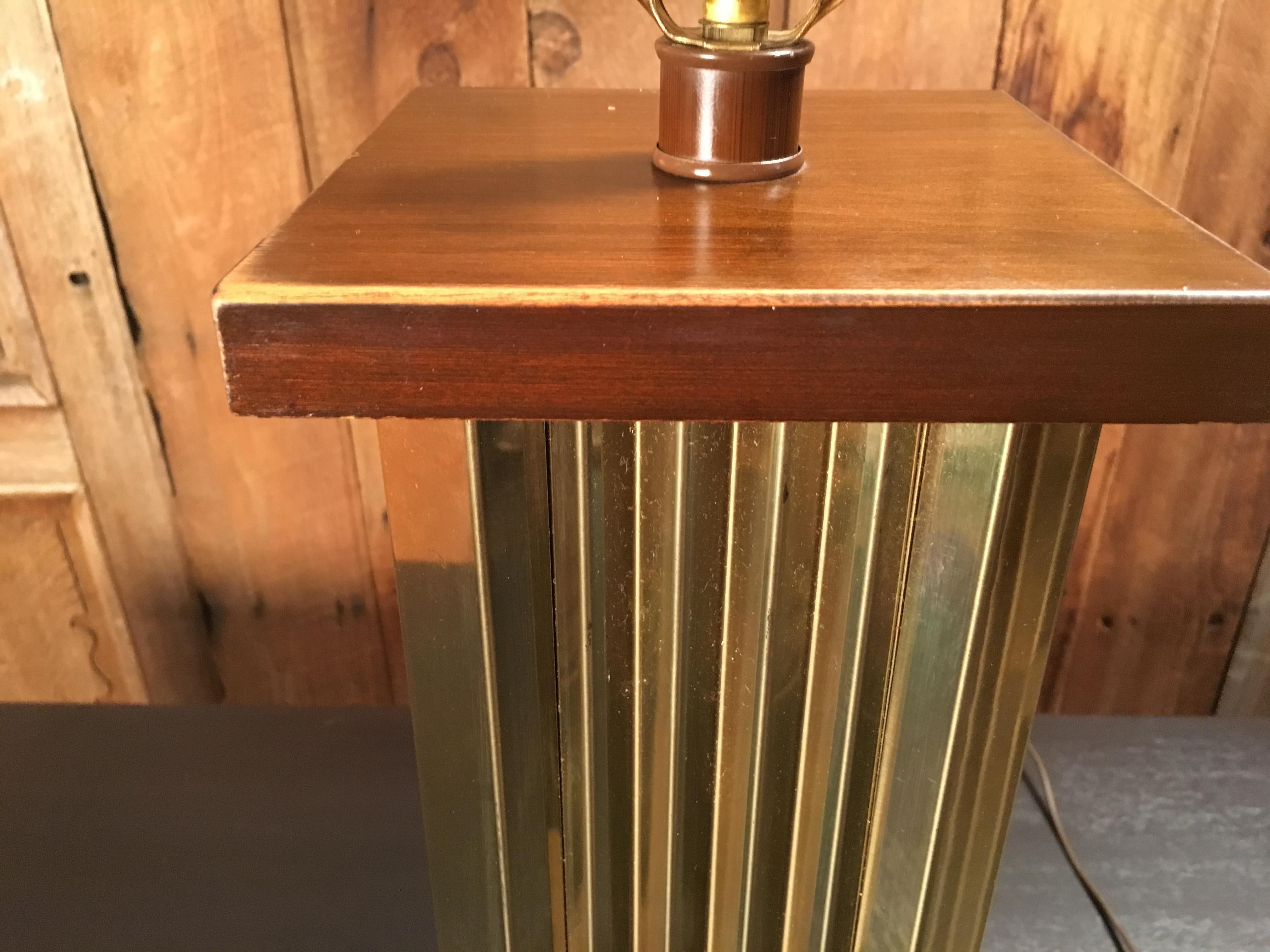 1970s Pleated Brass and Wood Table Lamps 1