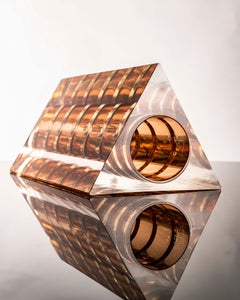 1970s Plexiglass and Brass Spiral Vase Attributed to Angolo Metallarte