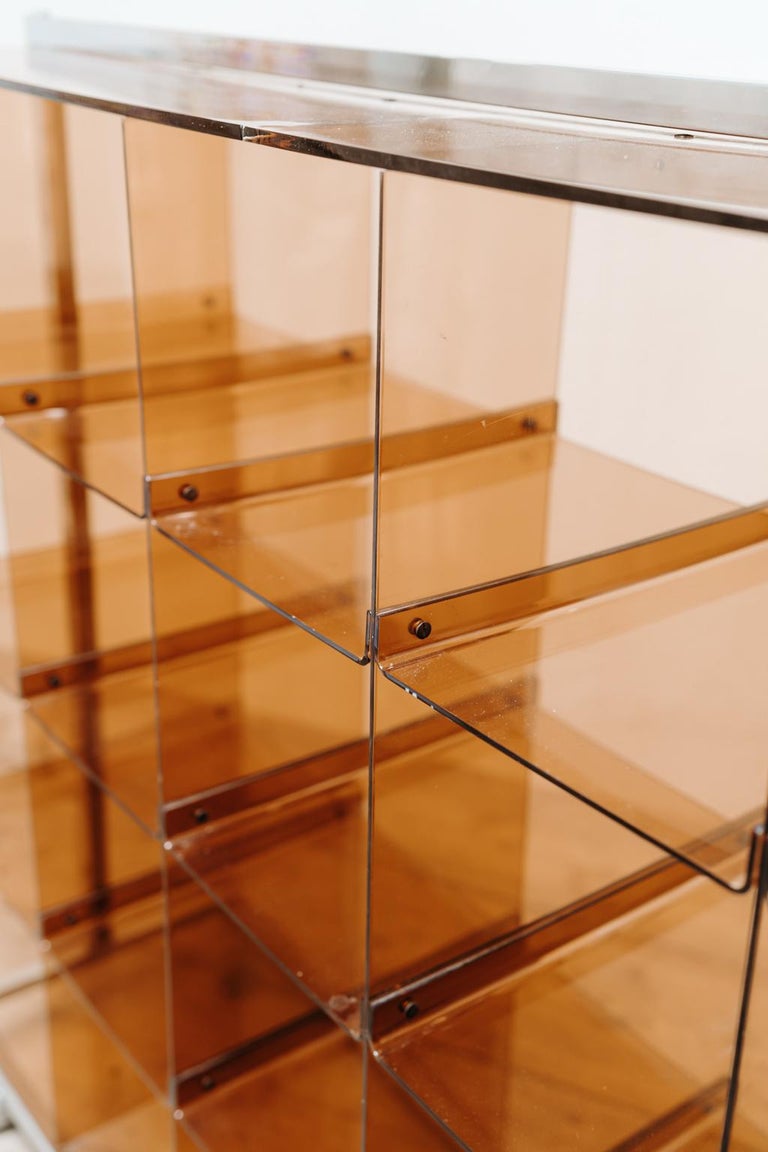 1970's Plexiglass Bookcase on Wheels by Michel Dumas for Roche Bobois