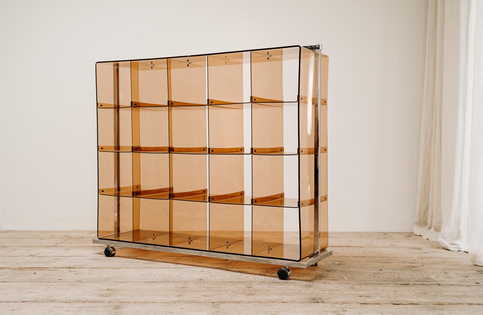 French 1970's Plexiglass Bookcase on Wheels by Michel Dumas for Roche Bobois