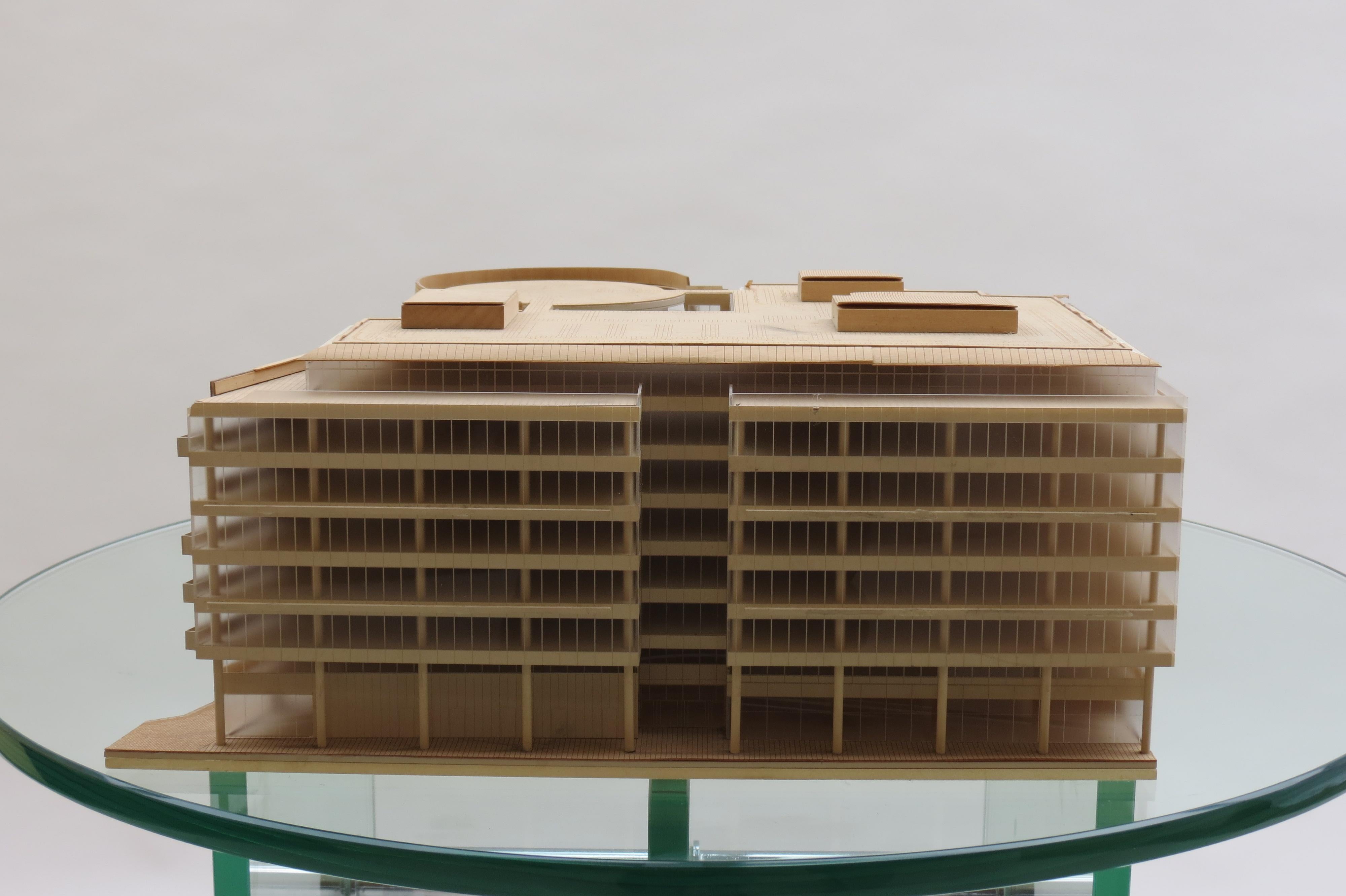 1970s Plywood and perspex Modernist Architect's Model

A wonderfully detailed Architect's model of a building.  Hand made using plywood and perspex. Dates from the 1970s, modernist design.

Small amount of loss to the model, as shown in