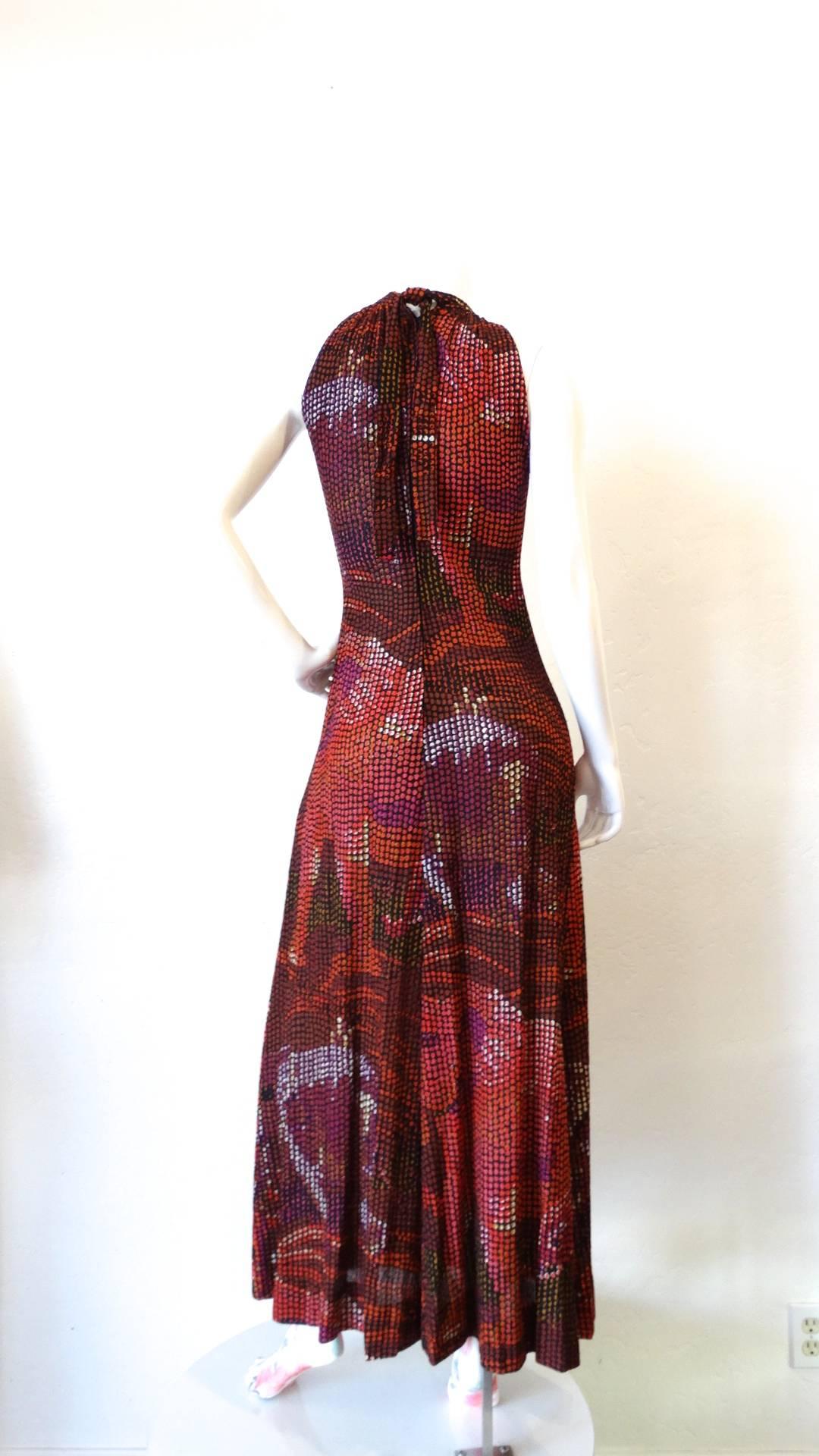 Women's 1970s Pointillism Elephant Print Sleeveless Maxi Dress