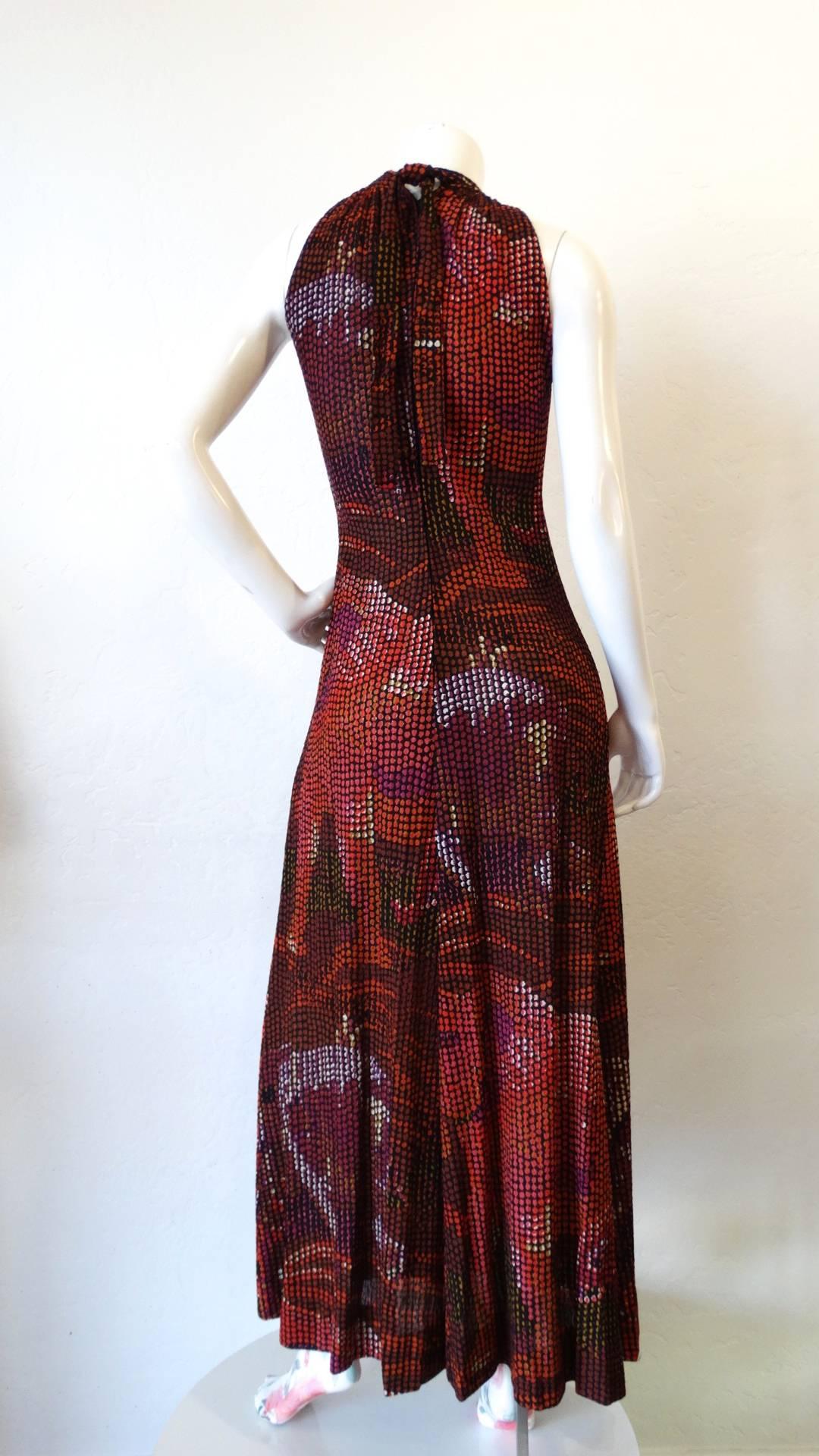 1970s Pointillism Elephant Print Sleeveless Maxi Dress 4