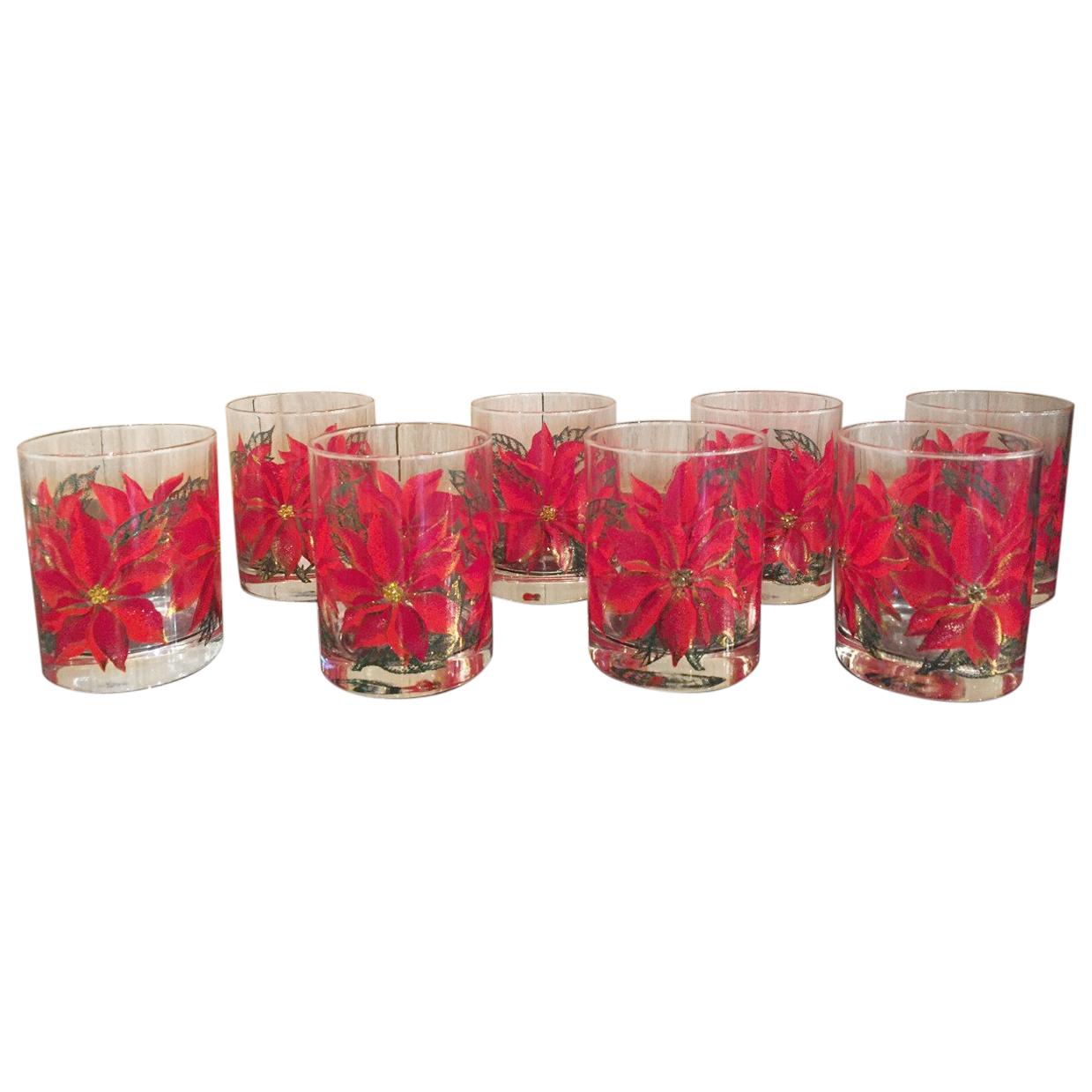 1970s Pointsetti Red Low Tumbler Glasses 8