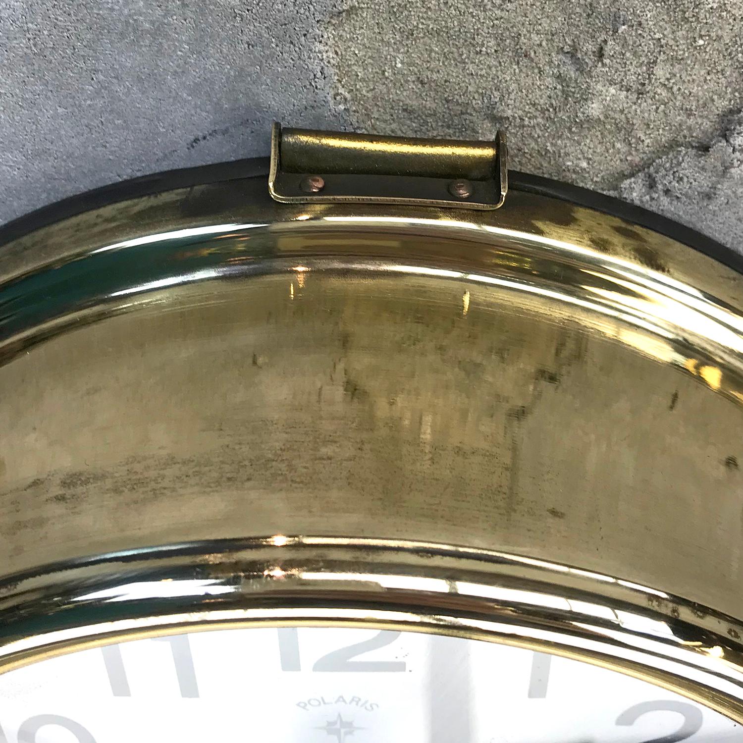 Machine-Made 1970s Polaris Brass Retro Clock, Silver Sun Burst Dial & Arabic Numerals