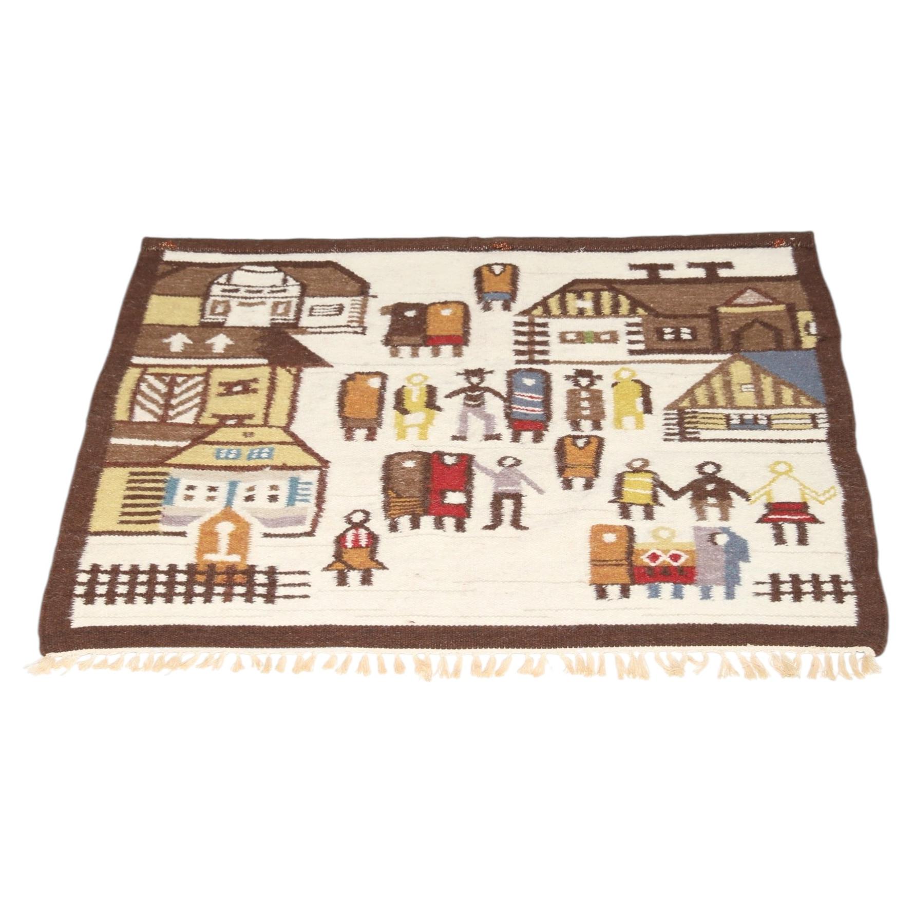 1970s Polish Handwoven Wool Tapestry Wall Hanging, Folk Art For Sale