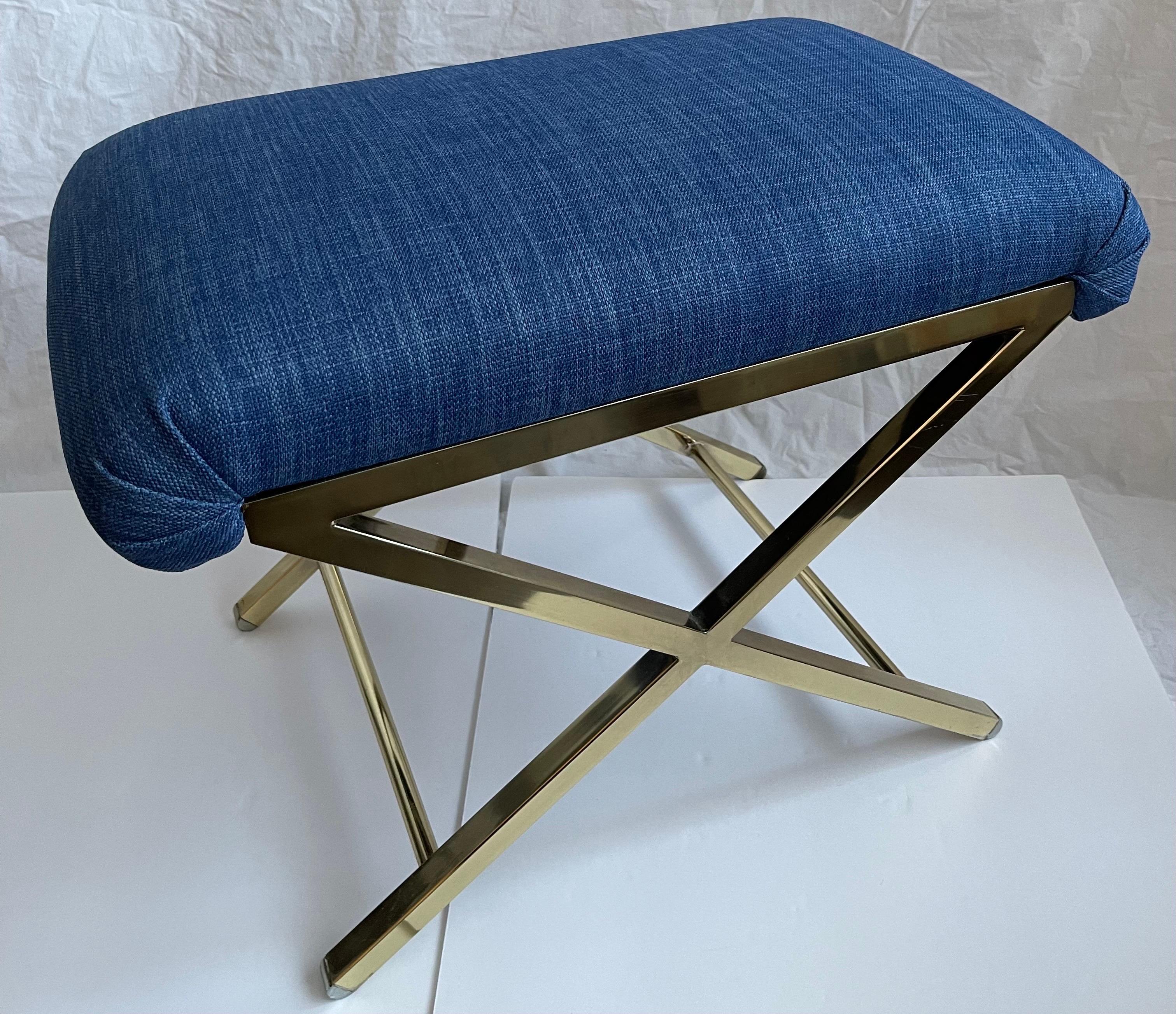 American 1970s Polished Brass X-Base Bench