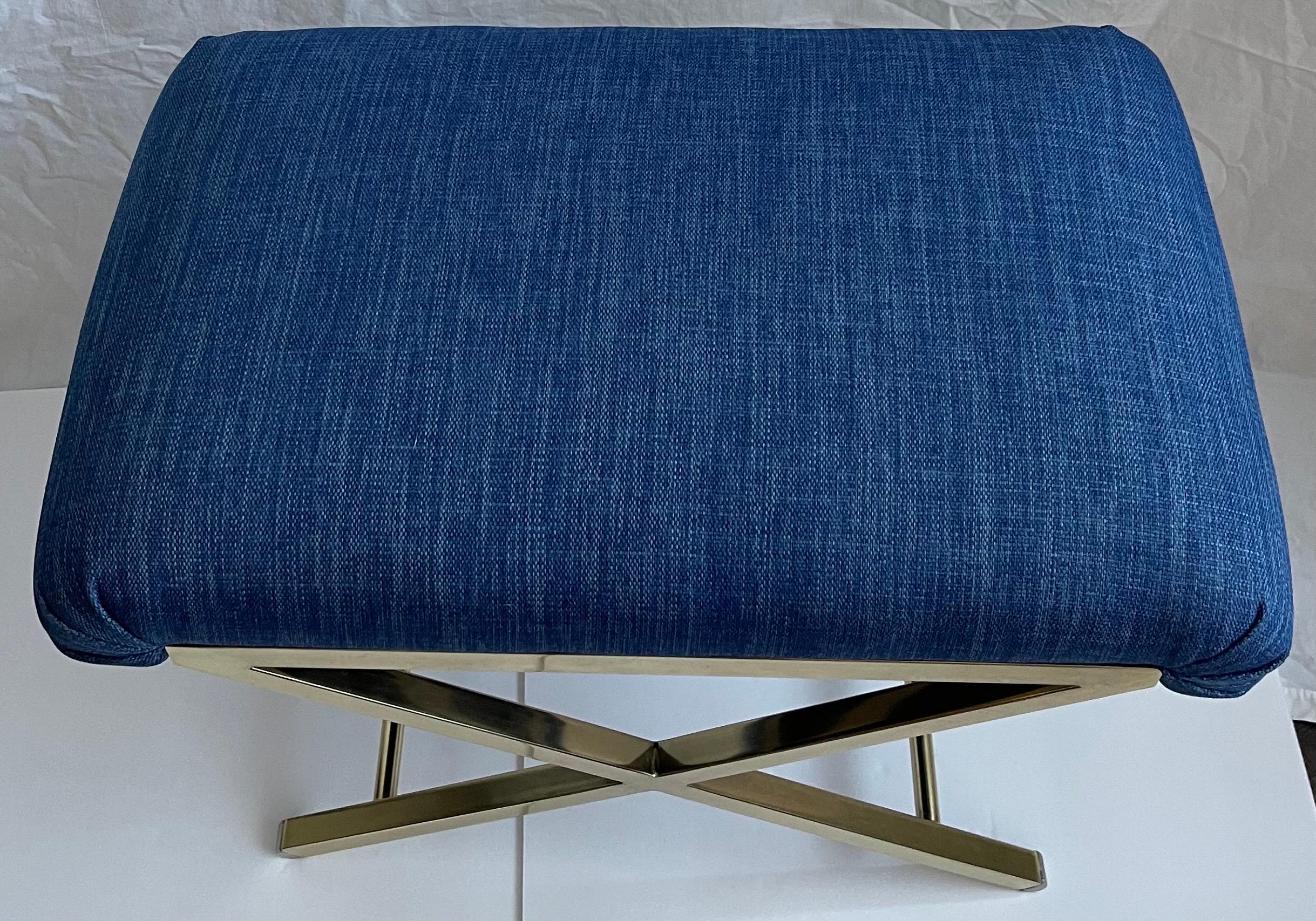 1970s Polished Brass X-Base Bench In Good Condition In Stamford, CT