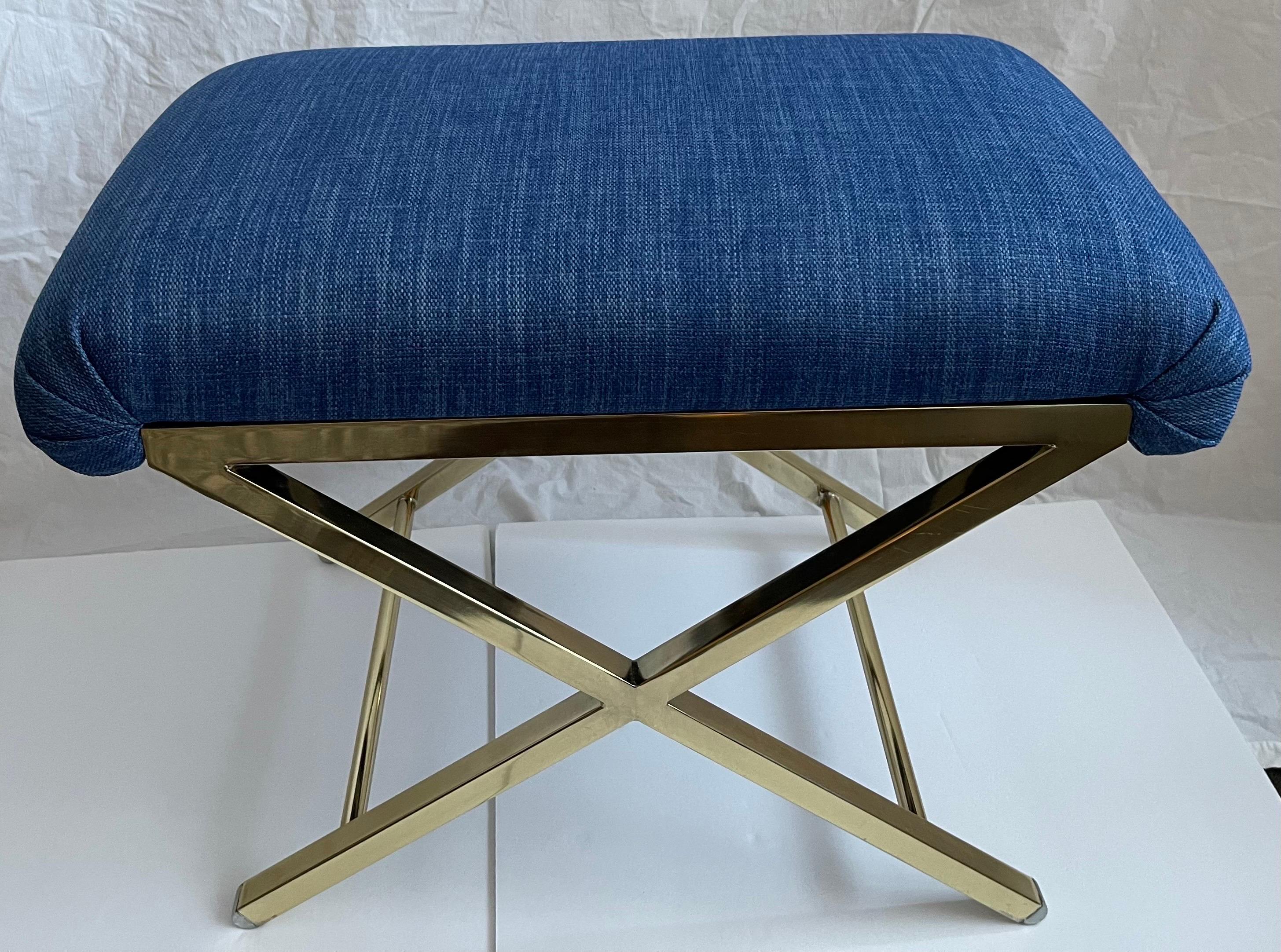 Late 20th Century 1970s Polished Brass X-Base Bench
