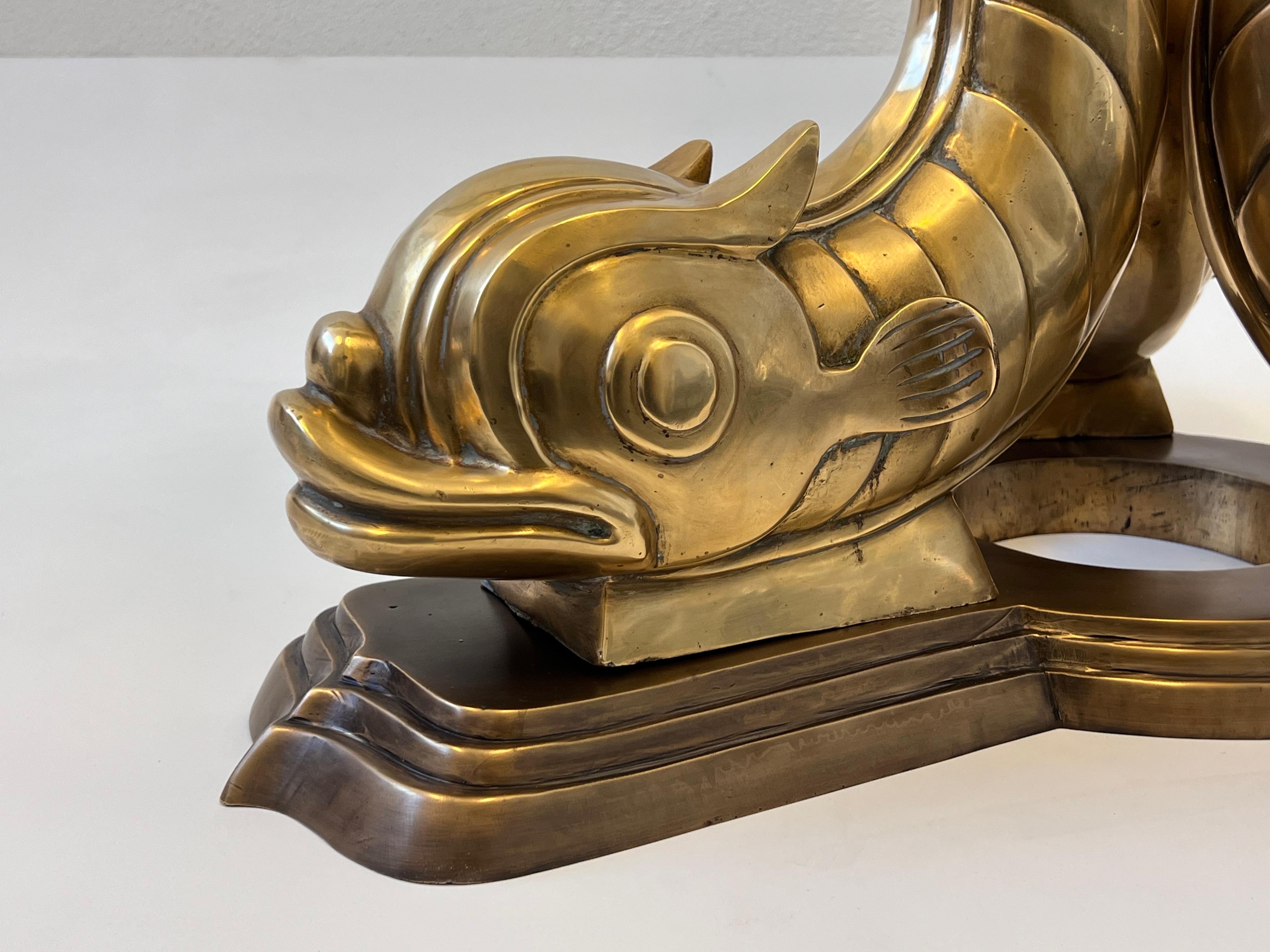 Unknown 1970’s Polished Bronze Fish Entry Table  For Sale