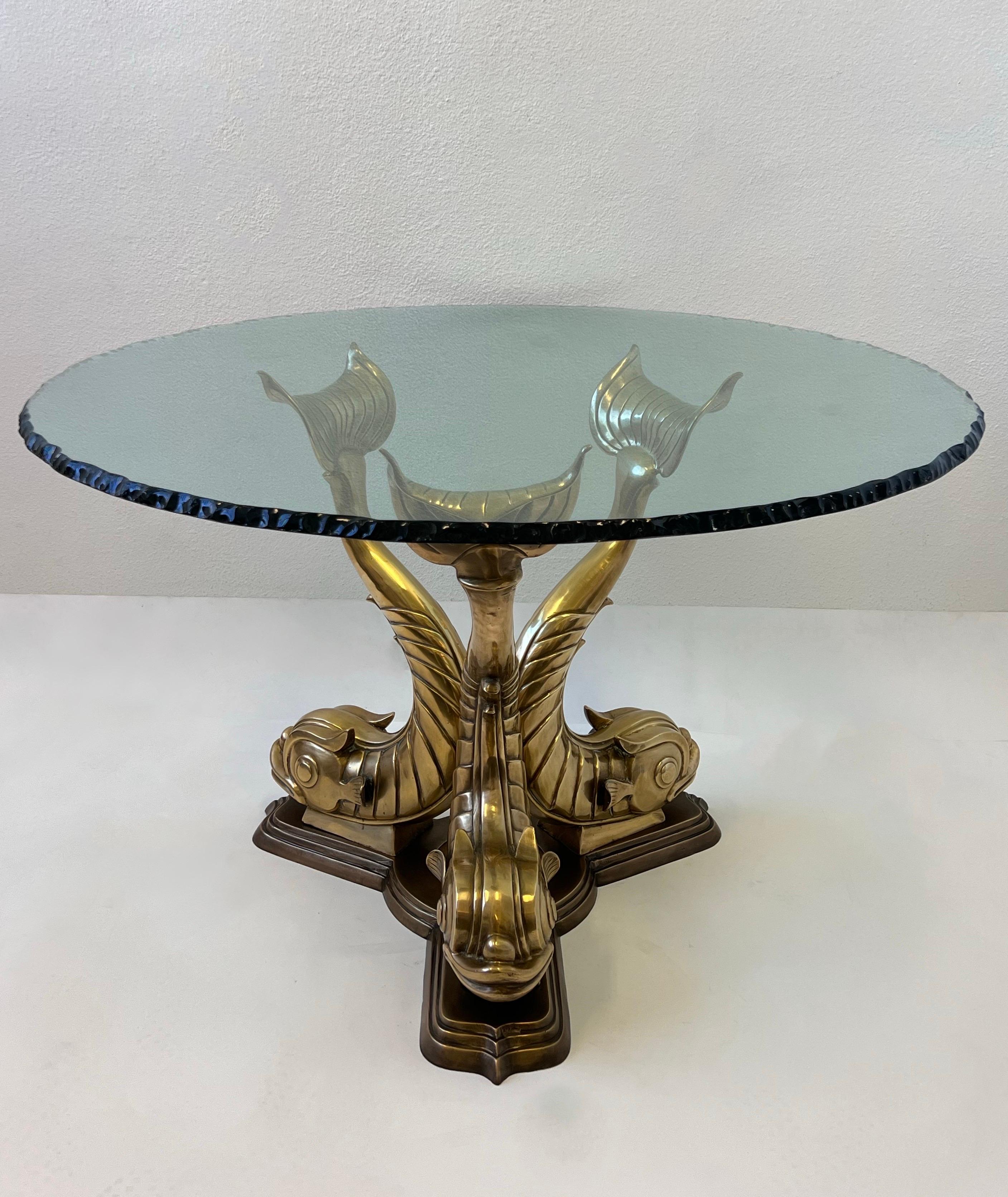 1970’s Polished Bronze Fish Entry Table  For Sale 1