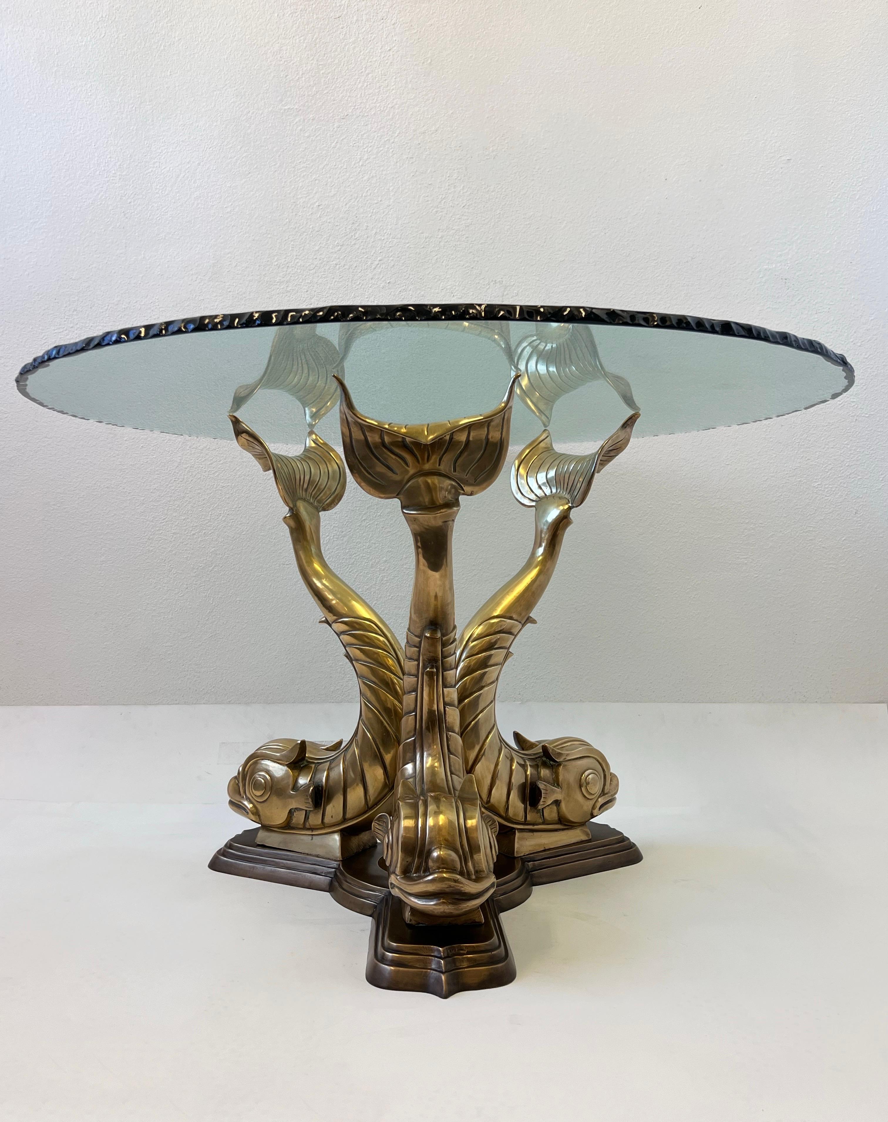 1970’s Polished Bronze Fish Entry Table  For Sale 2