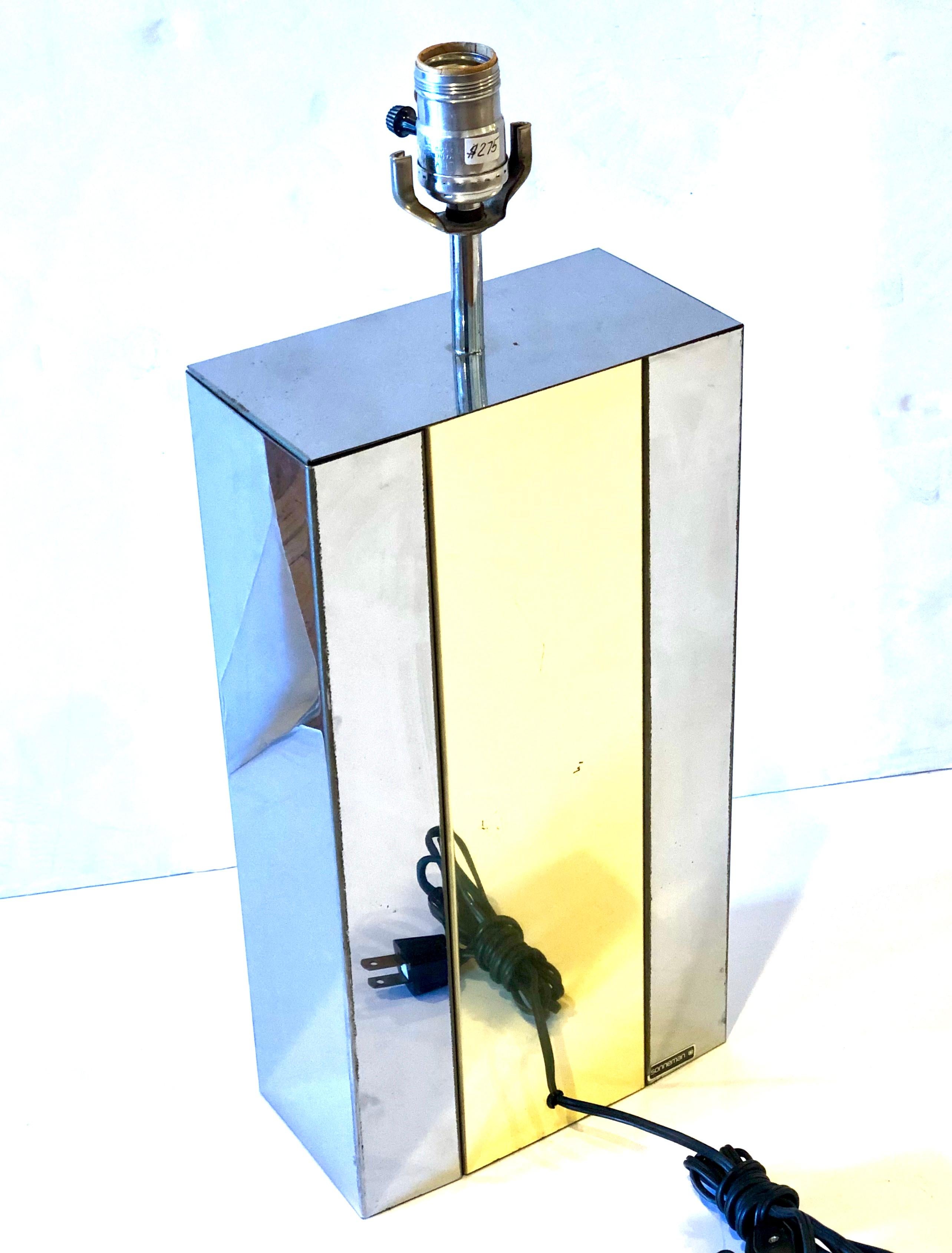 Post-Modern 1970s Polished Chrome & Brass Table Desk Lamp Attributed to Paul Evans Cityscape