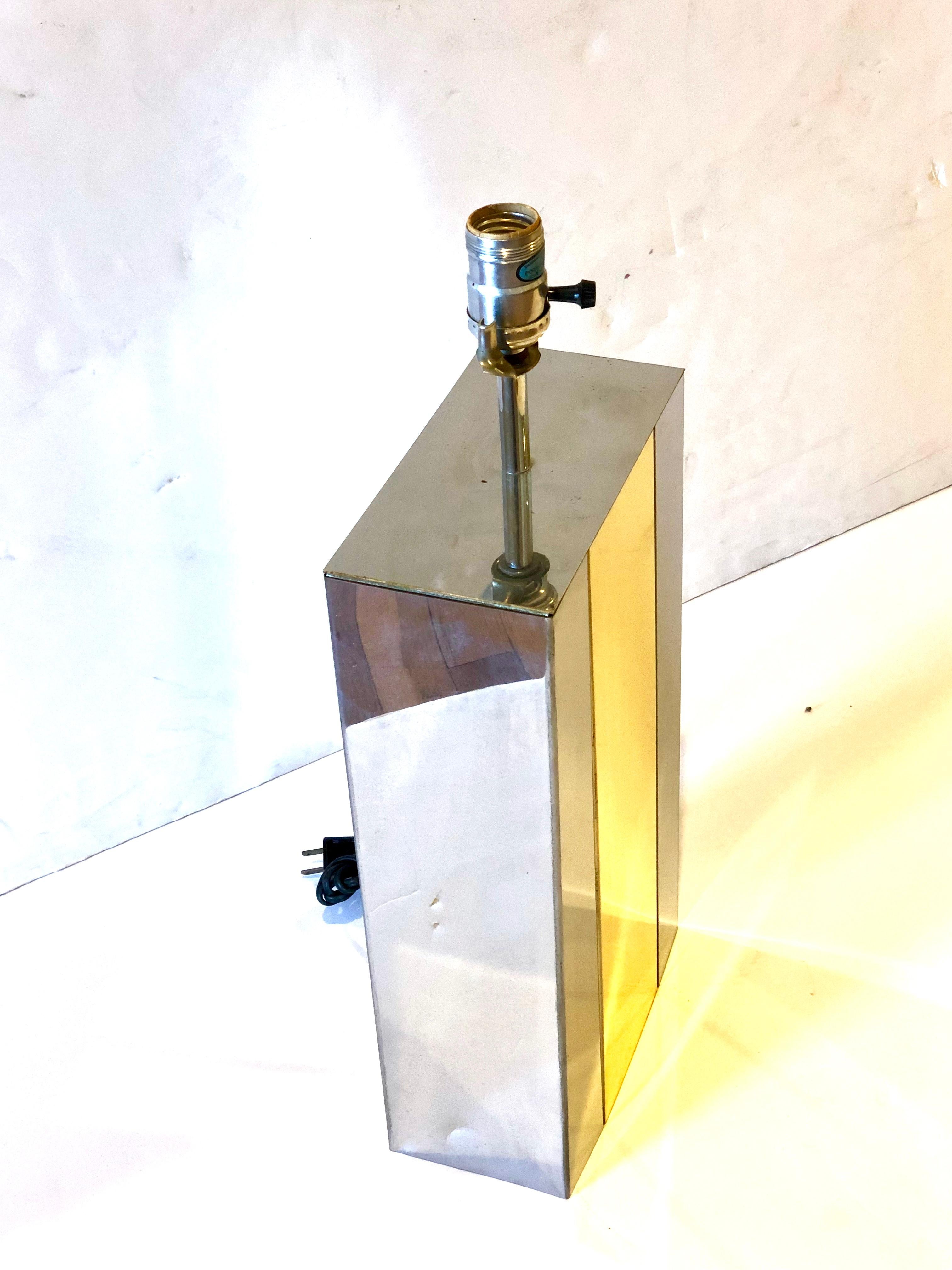 American 1970s Polished Chrome & Brass Table Desk Lamp Attributed to Paul Evans Cityscape