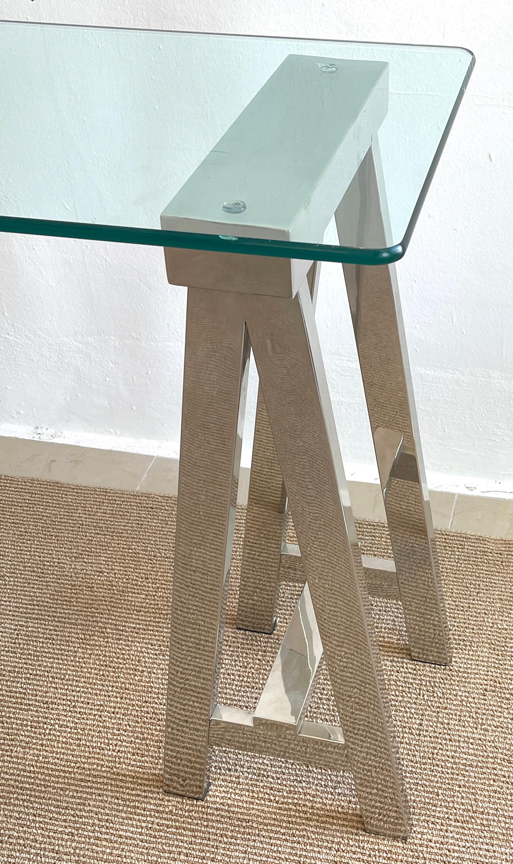 Mid-Century Modern 1970s Polished Chrome Sawhorse Console Table