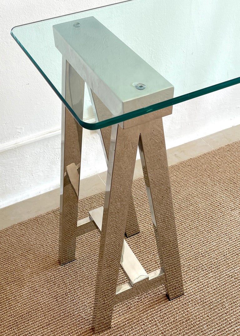 20th Century 1970s Polished Chrome Sawhorse Console Table For Sale