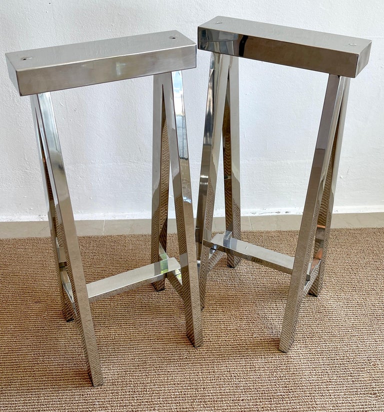 1970s Polished Chrome Sawhorse Console Table For Sale 3