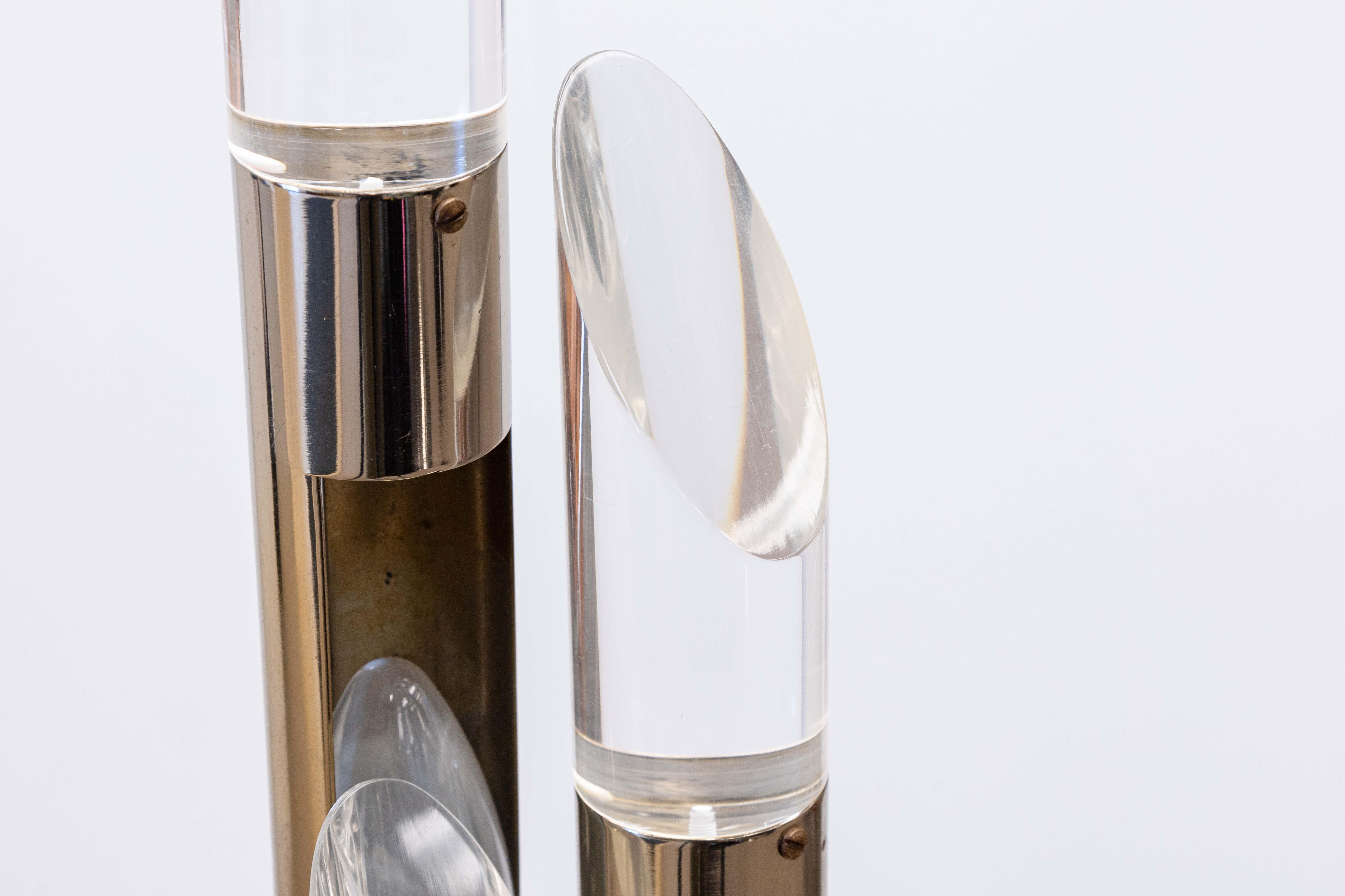 Unknown 1970s Polished Chrome Three Fixture Table Lamp with Lucite Acrylic Prism Tips For Sale