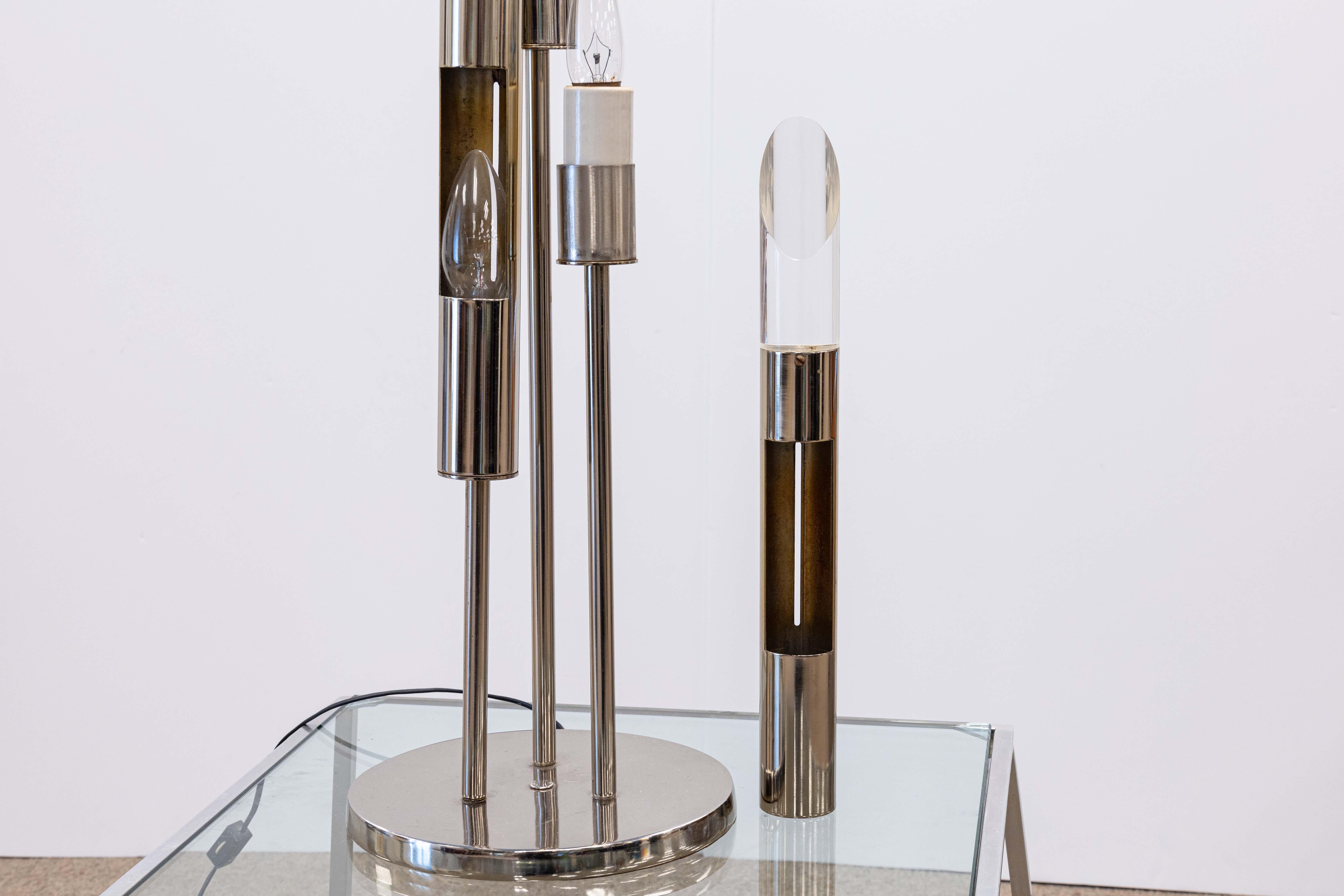 1970s Polished Chrome Three Fixture Table Lamp with Lucite Acrylic Prism Tips For Sale 3