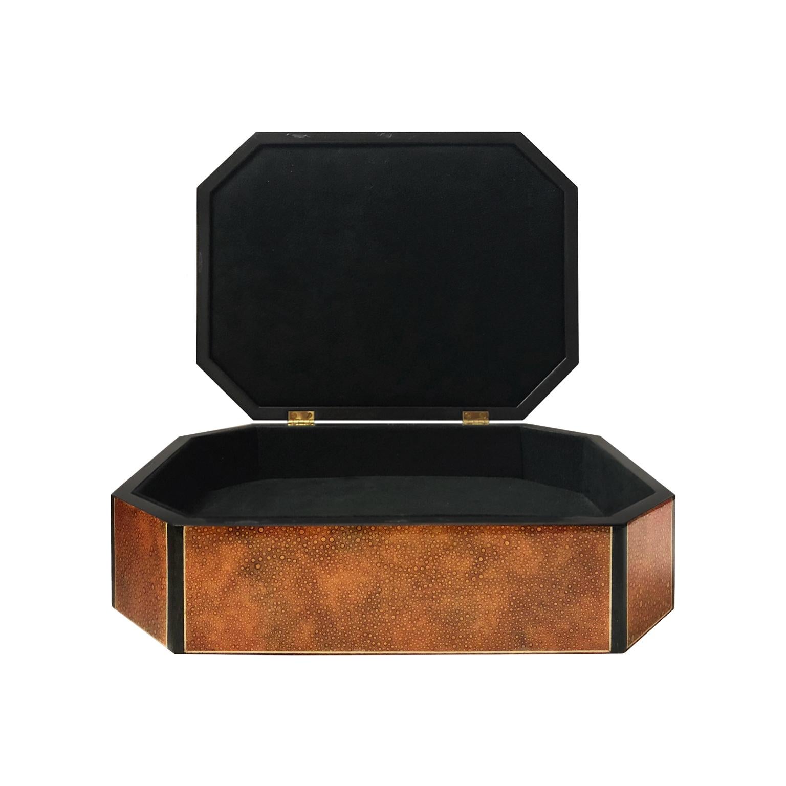 Late 20th Century 1970s Polished Coral Stone Cut Corner Box with Hinged Lid