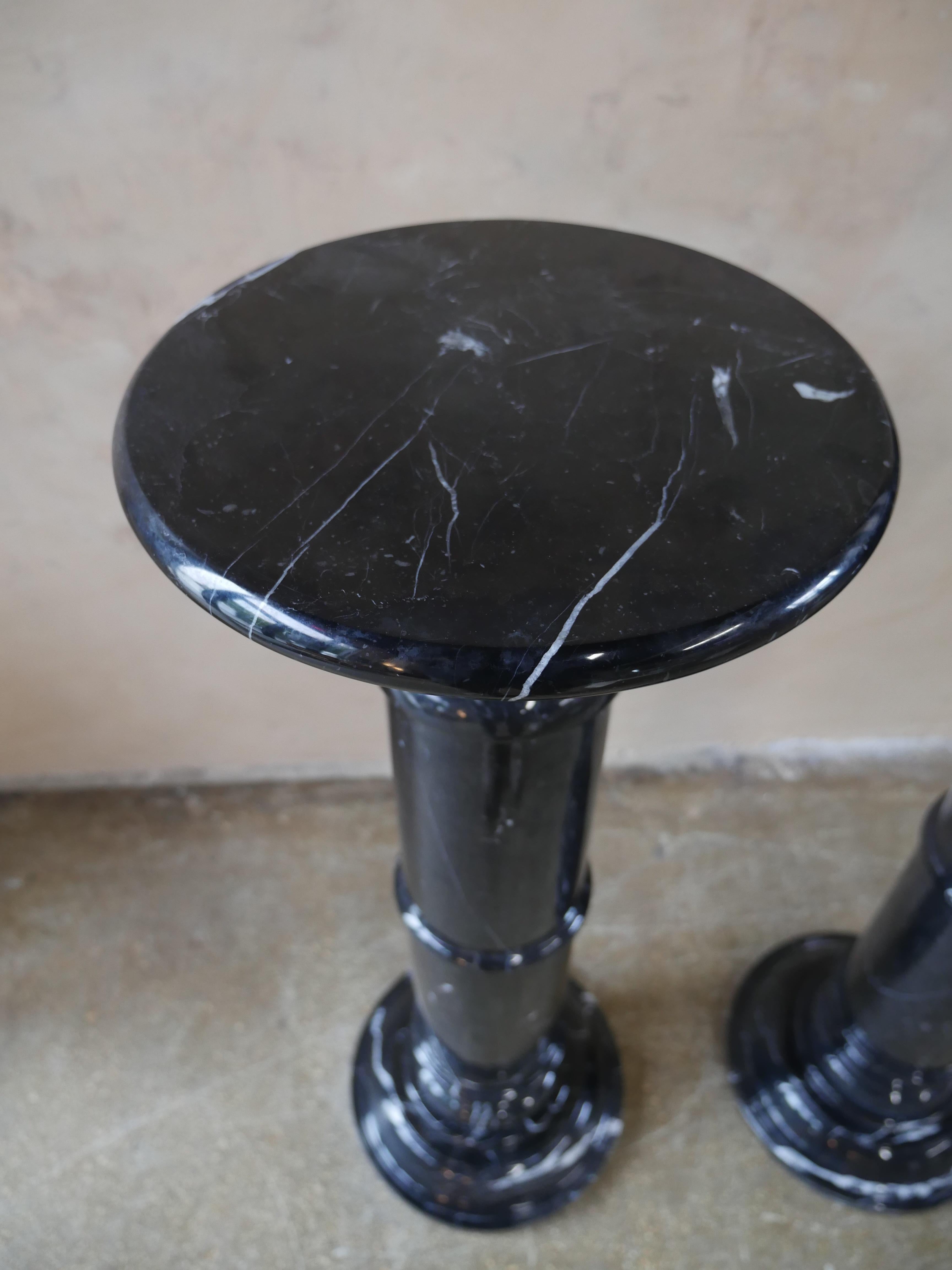 Spanish 1970s Polished Nero Marquina Solid Marble Pedestals - Set of 2 For Sale