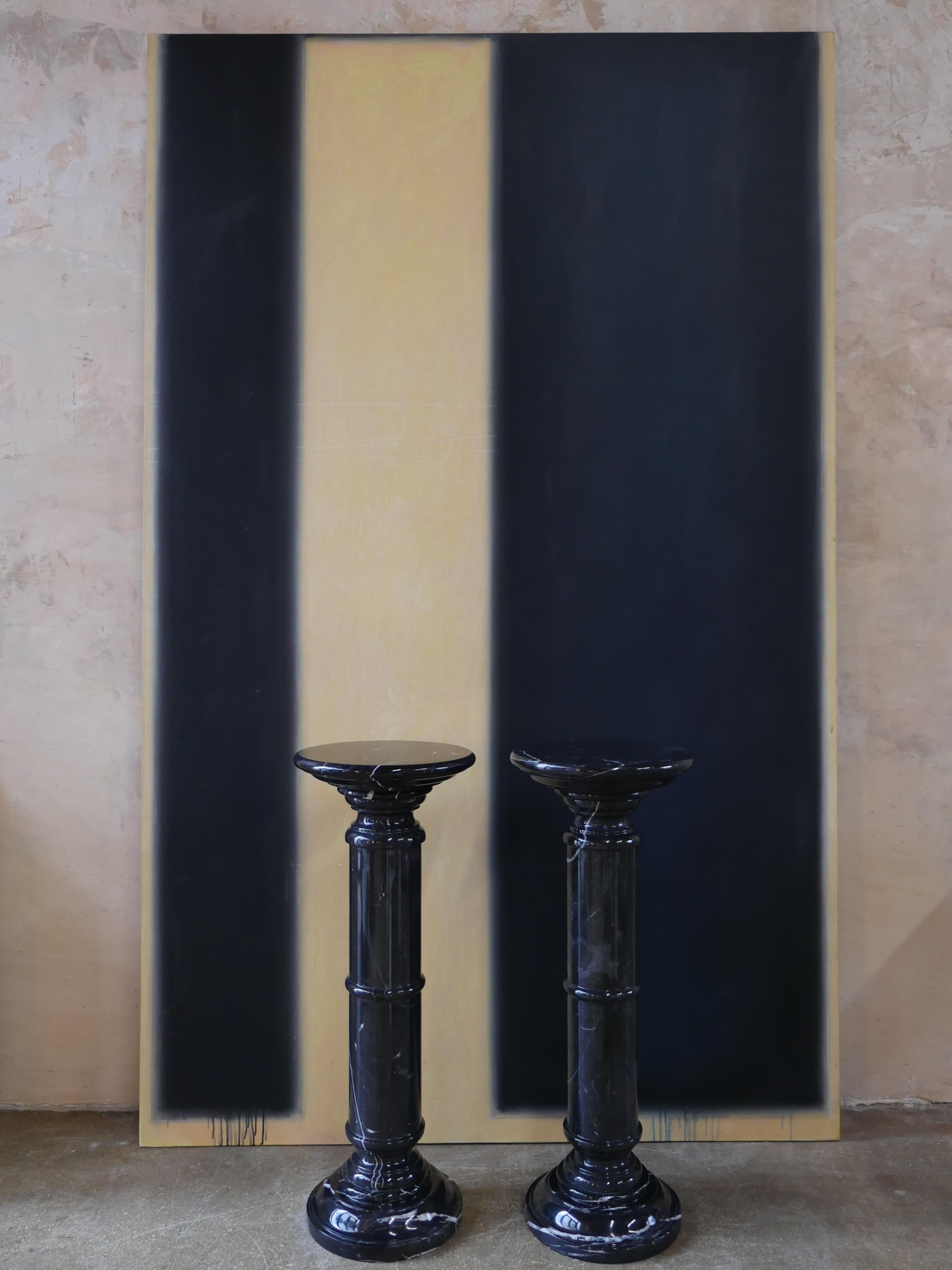 1970s Polished Nero Marquina Solid Marble Pedestals - Set of 2 For Sale 2